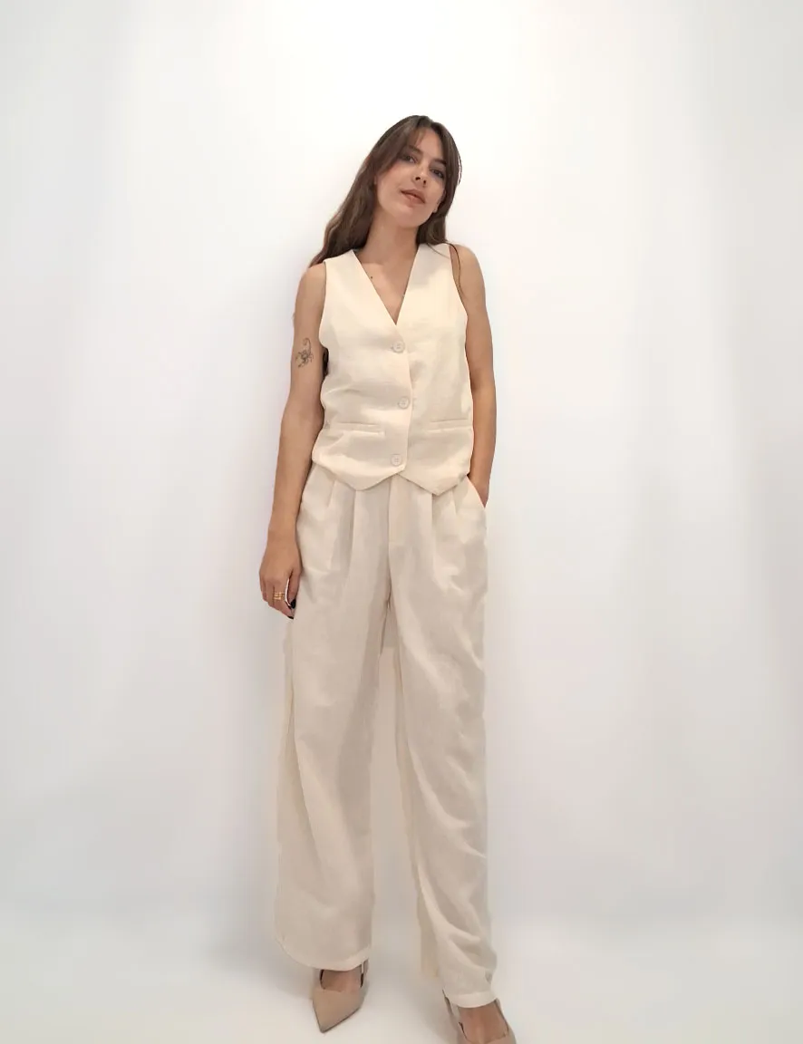 Conjunto Chaleco Lino Mantequilla