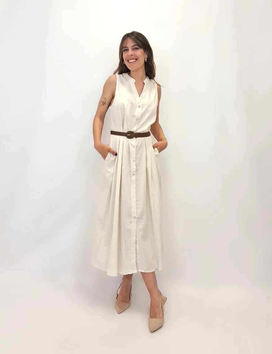 Vestido Camisero Cinturón Crema