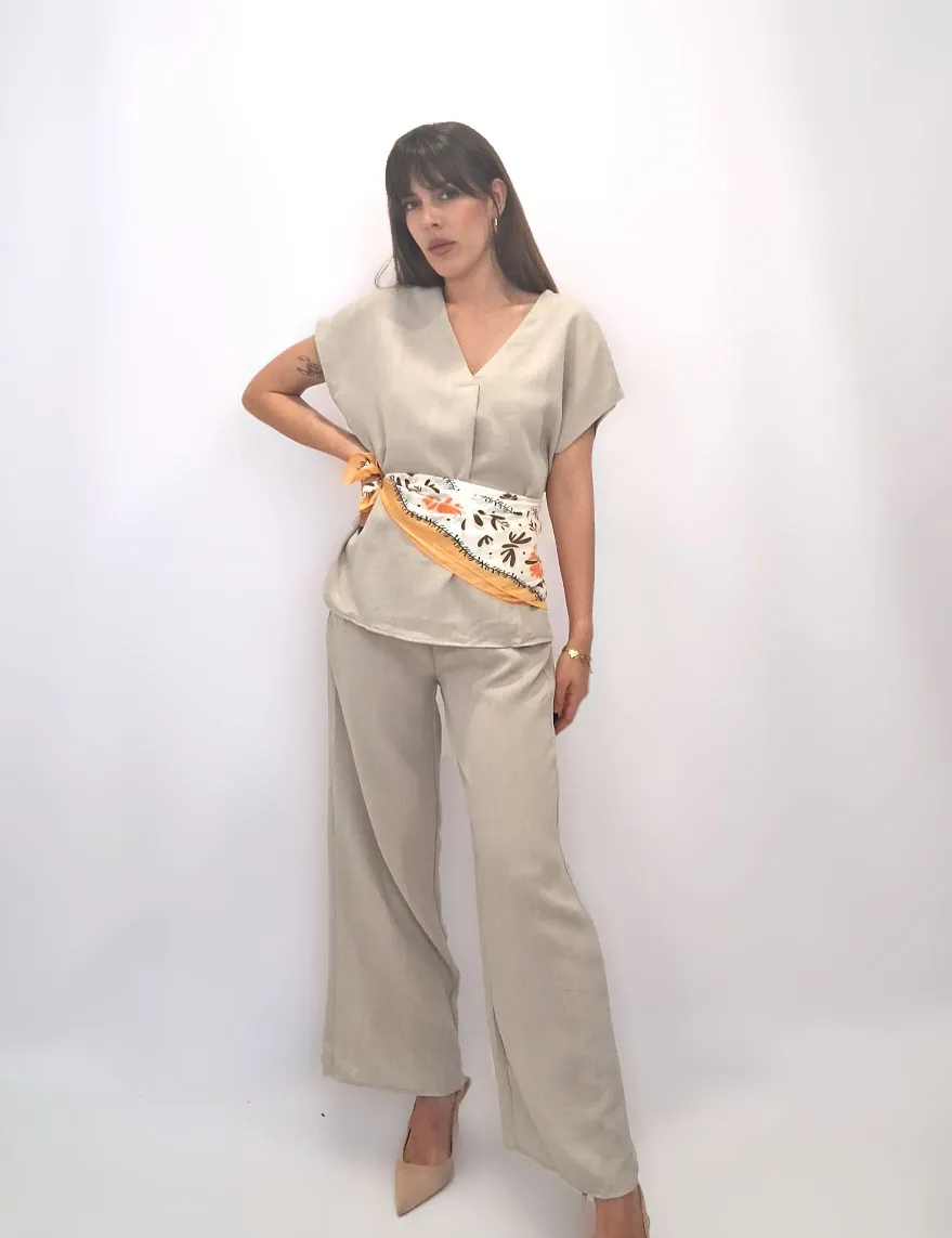 Pantalón Fluido Lino Tierra