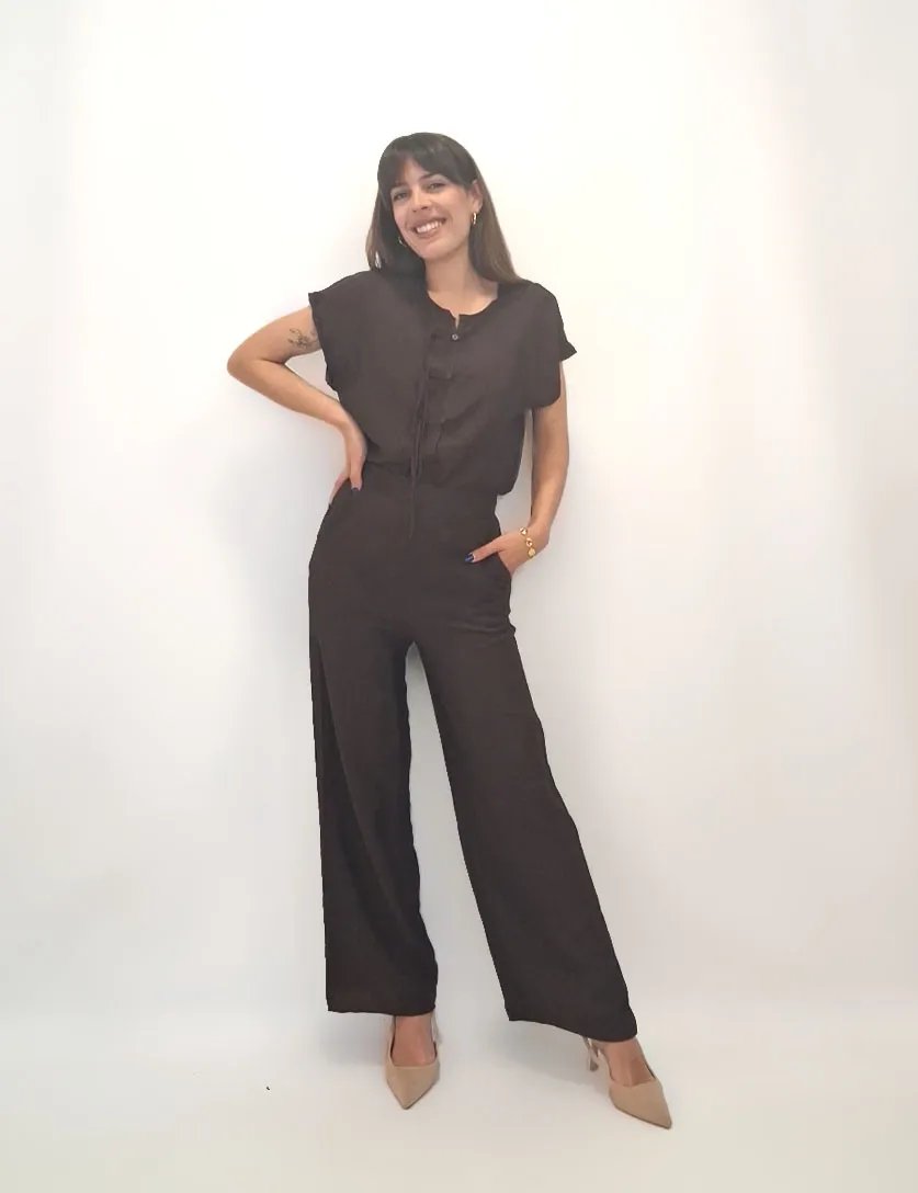 Blusa Botones Lazos Marrón