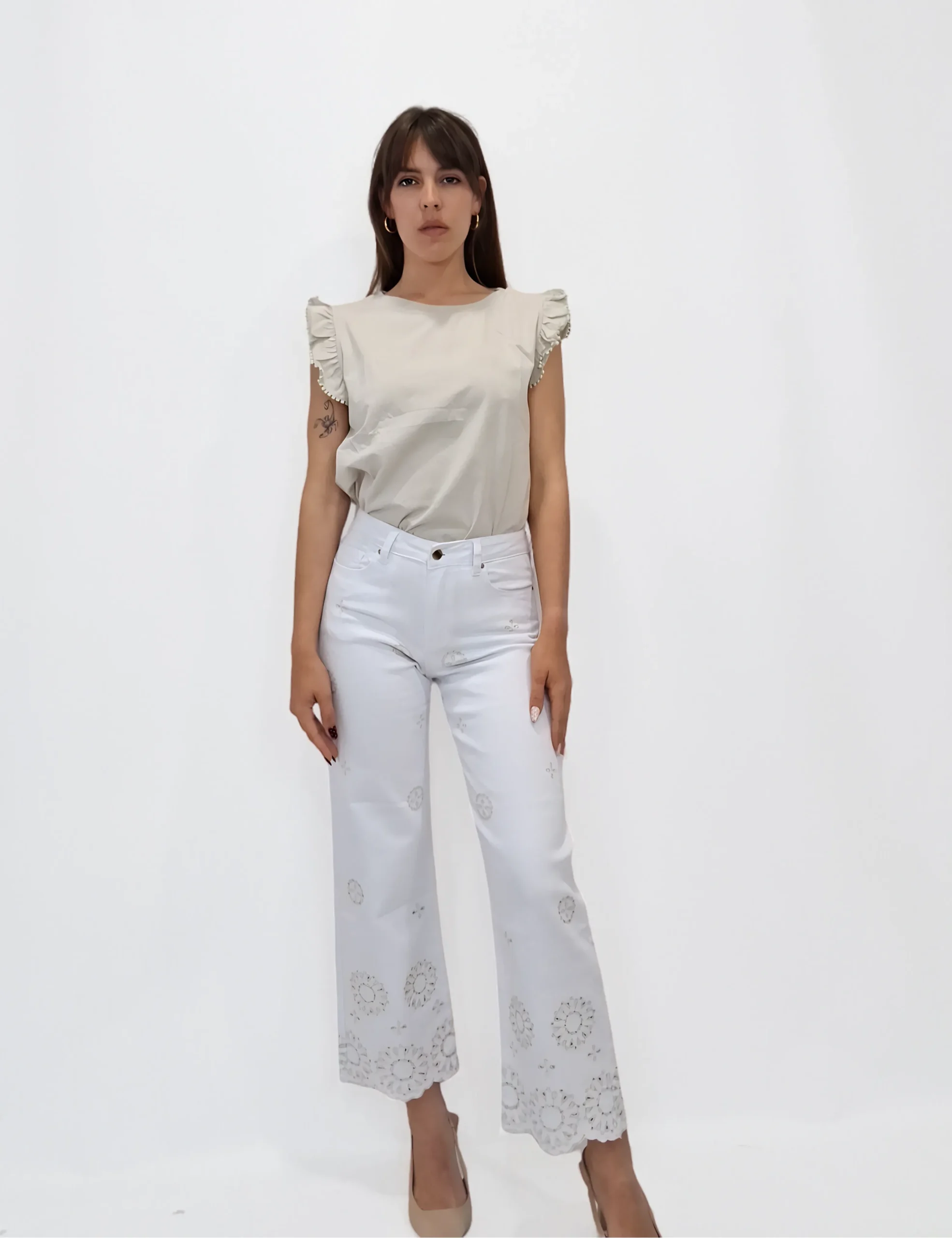 Jeans Push-Up Bordados Blanco