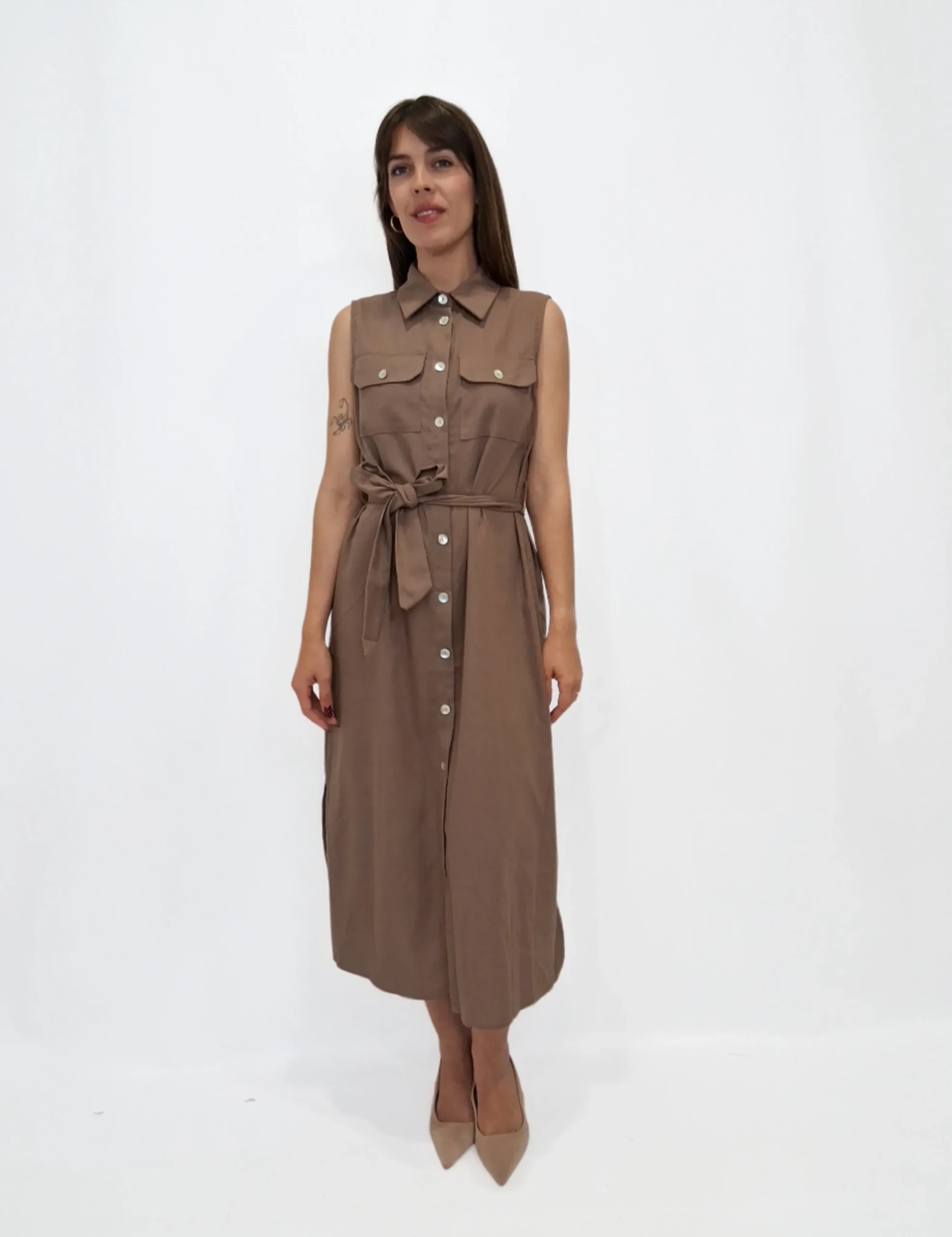 Vestido Lino Camisero Marrón