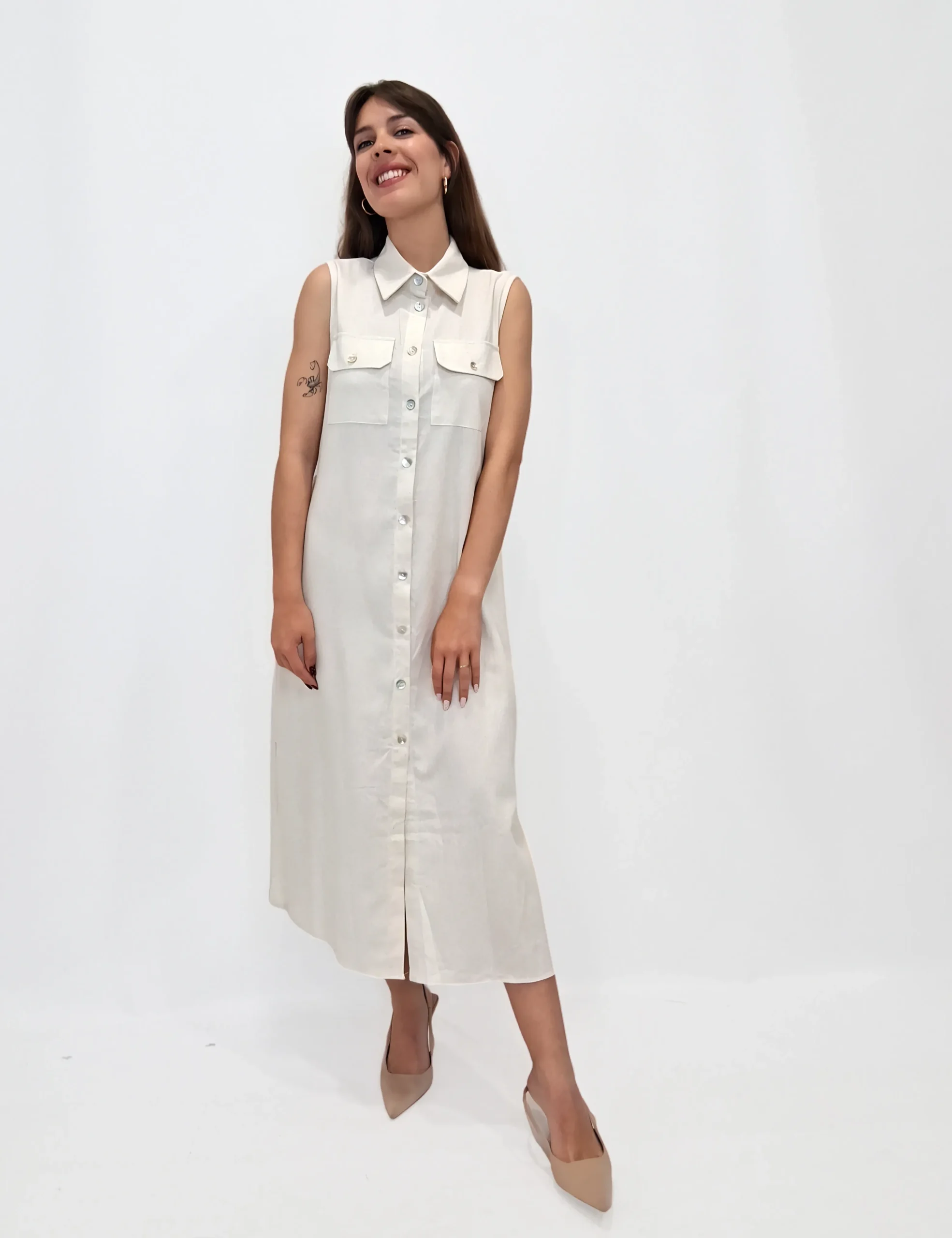 Alternative view of Vestido Lino Camisero Crema
