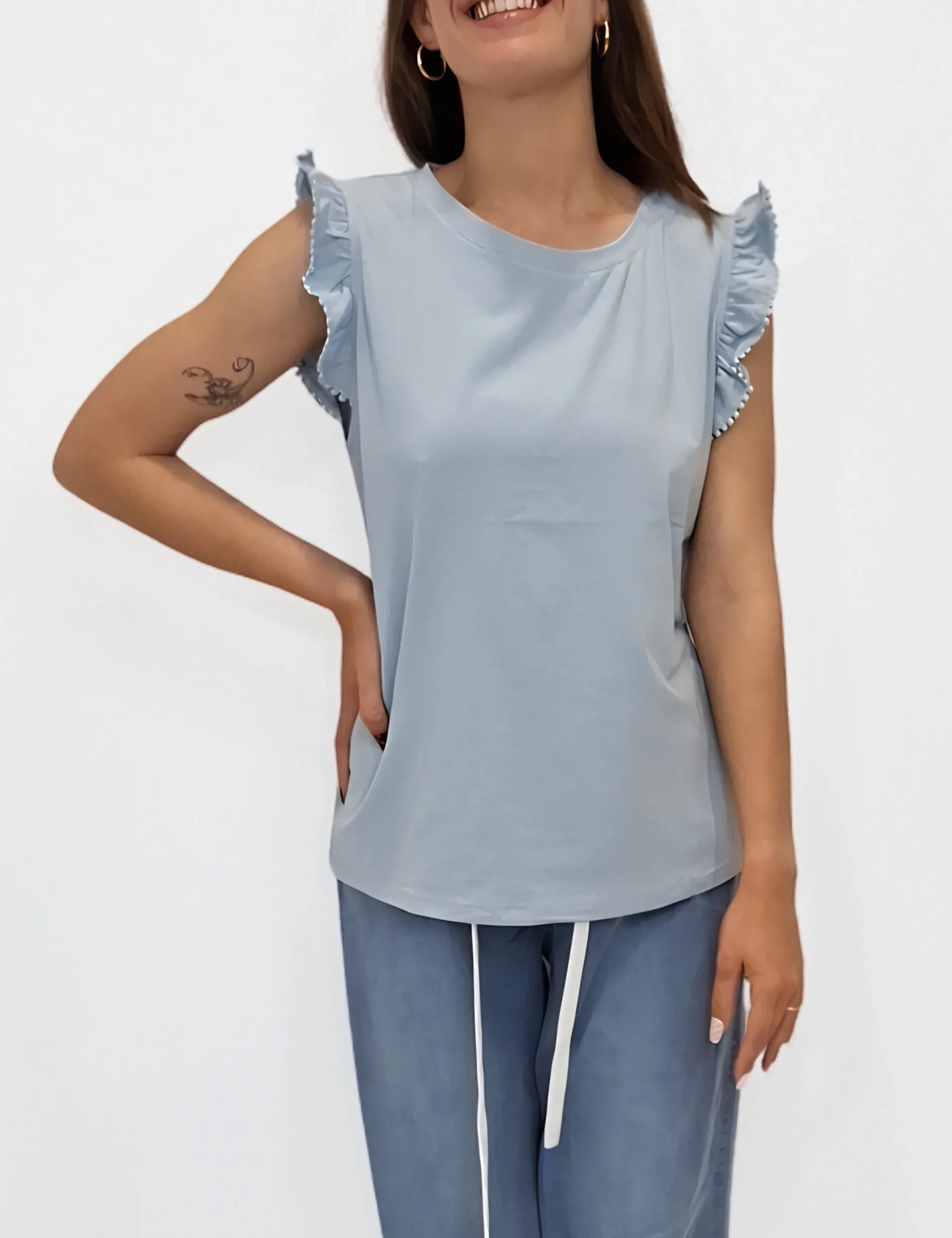 Camiseta Manga Volante Azul