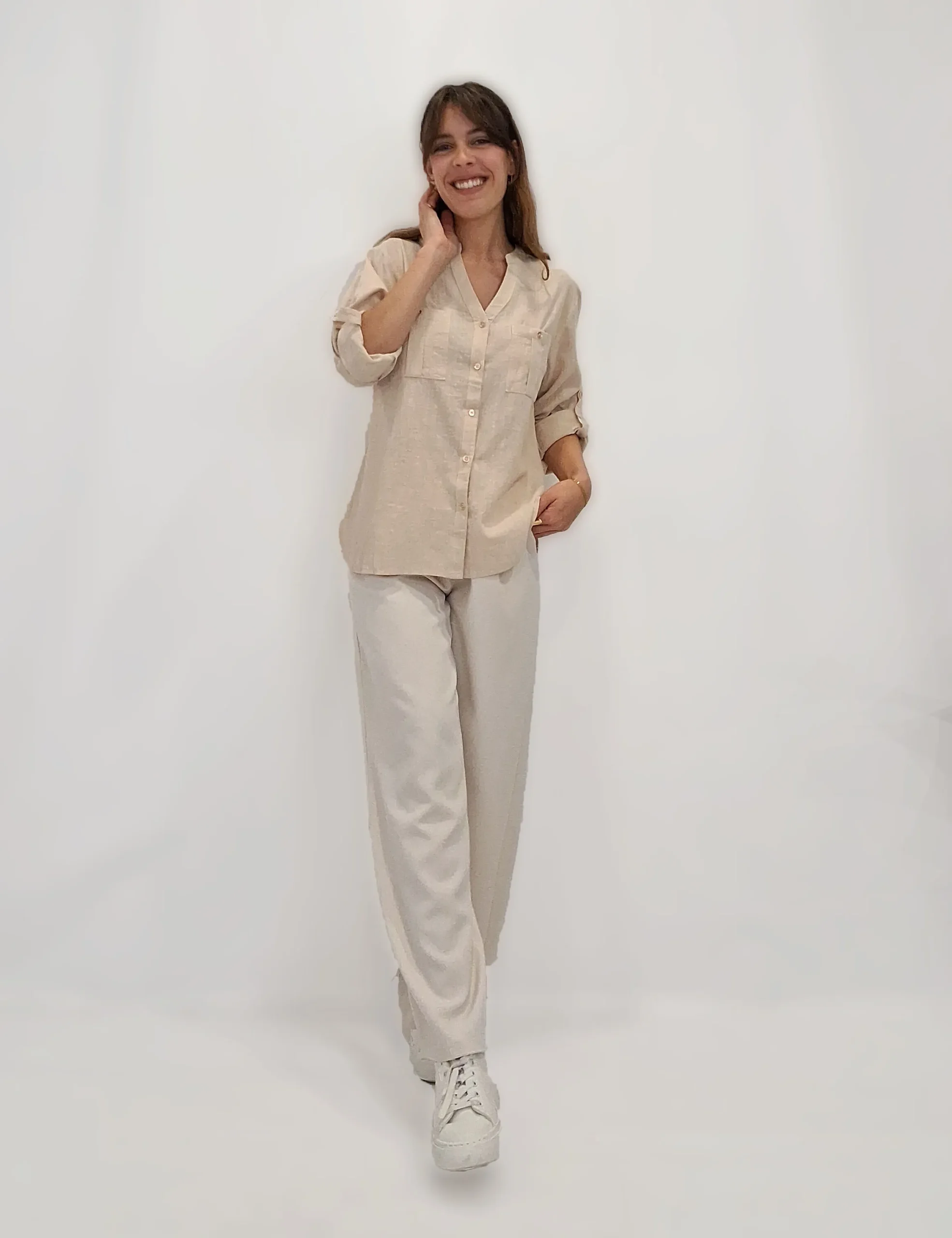 Blusa Bolsillos Crema