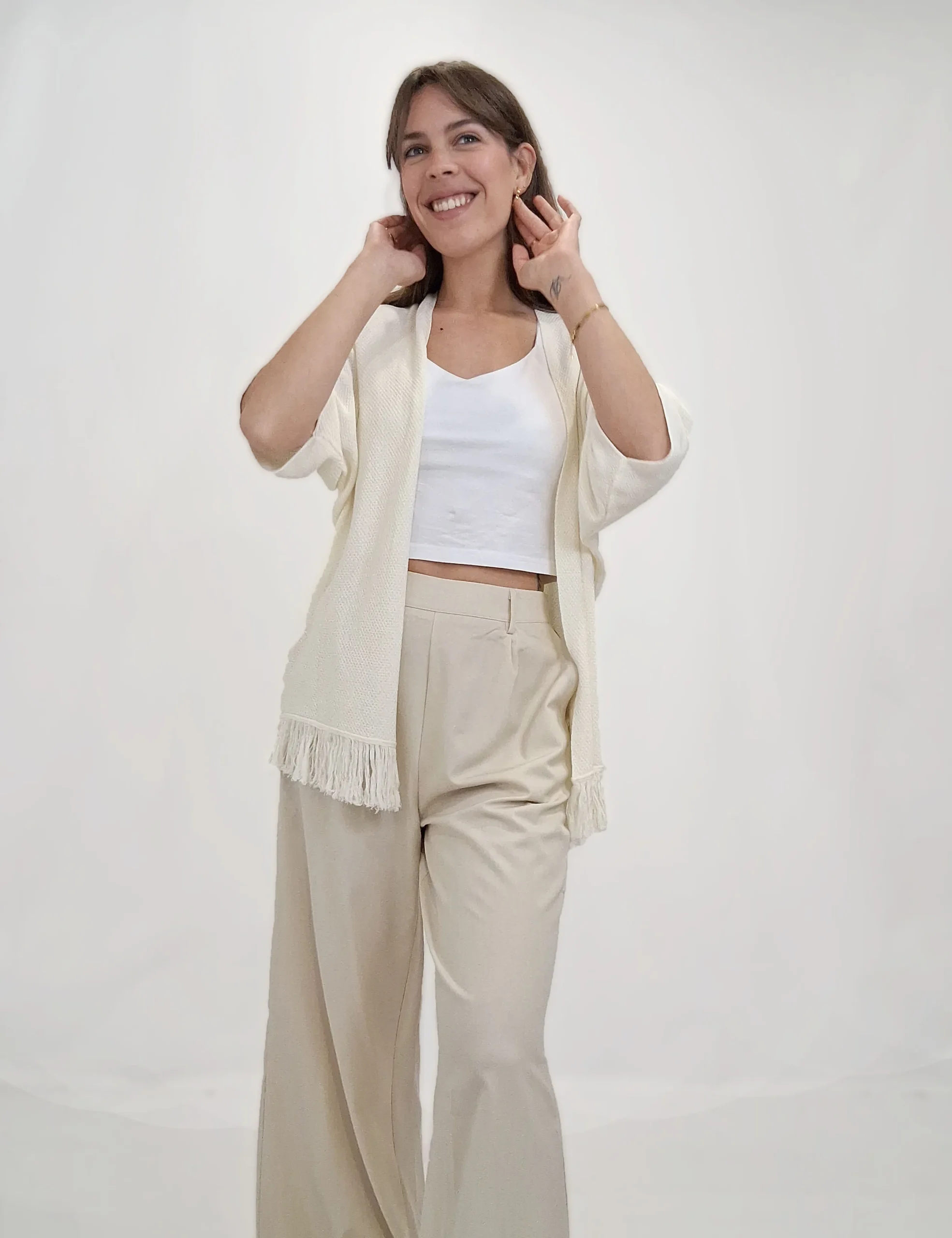 Kimono Punto Flecos Crudo