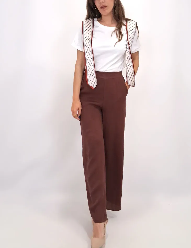 Pantalón Fluido Lino Vino