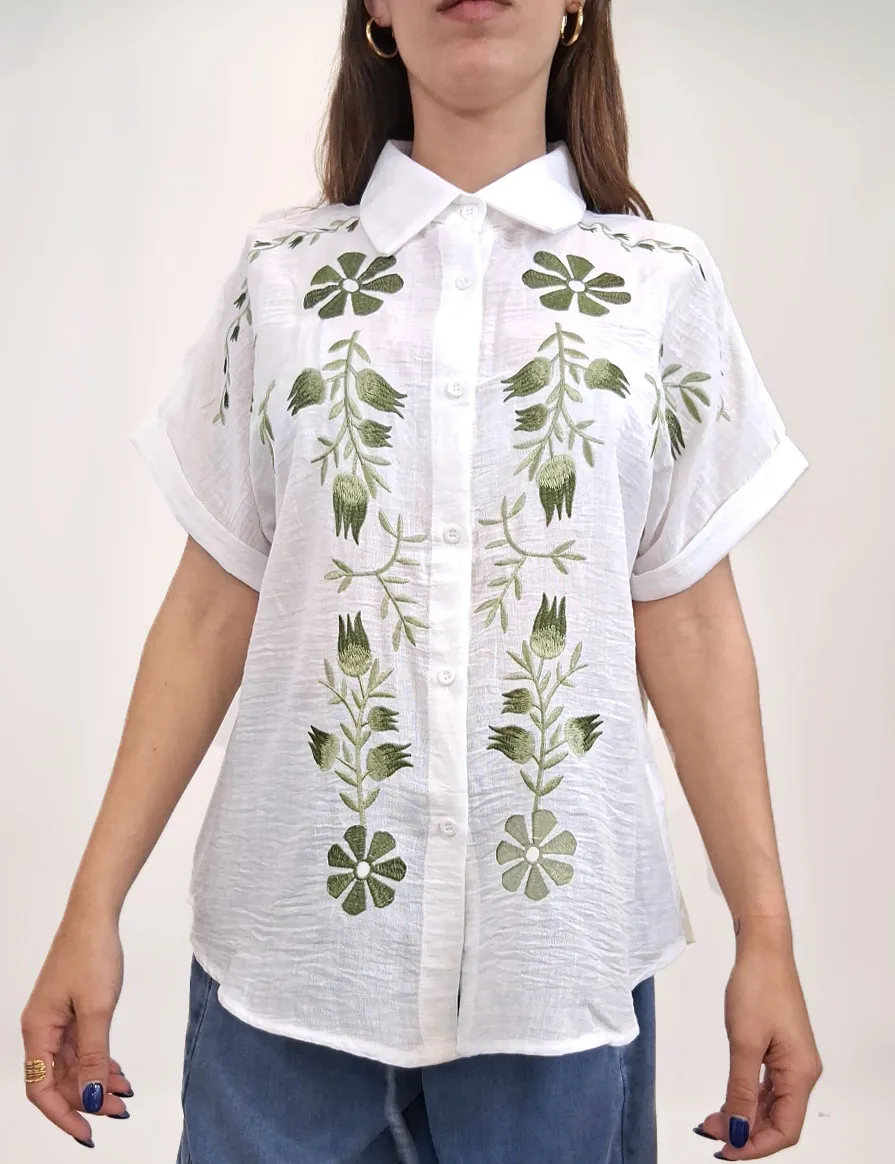 Alternative view of Camisa Bordada Flores Verdes