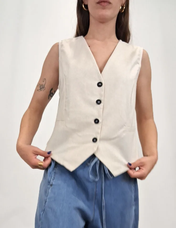 Chaleco Lino Crema
