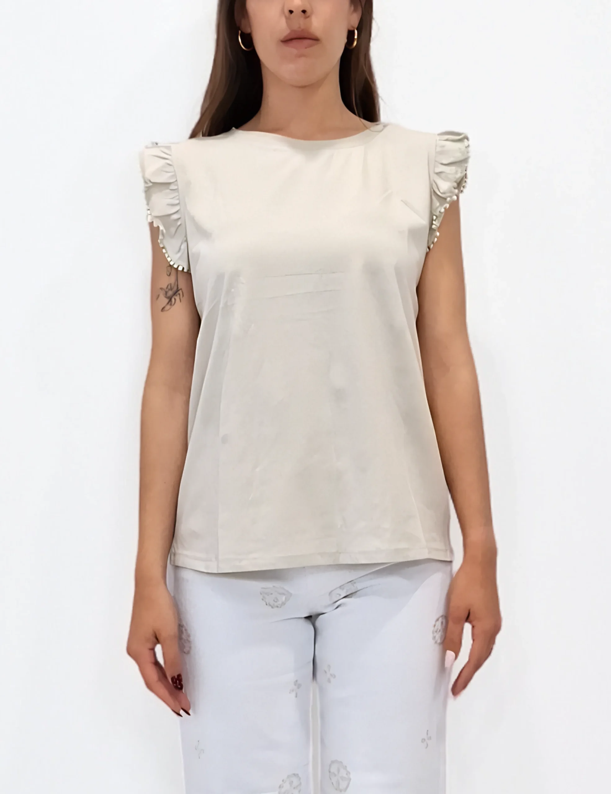 Camiseta Manga Volante Crema