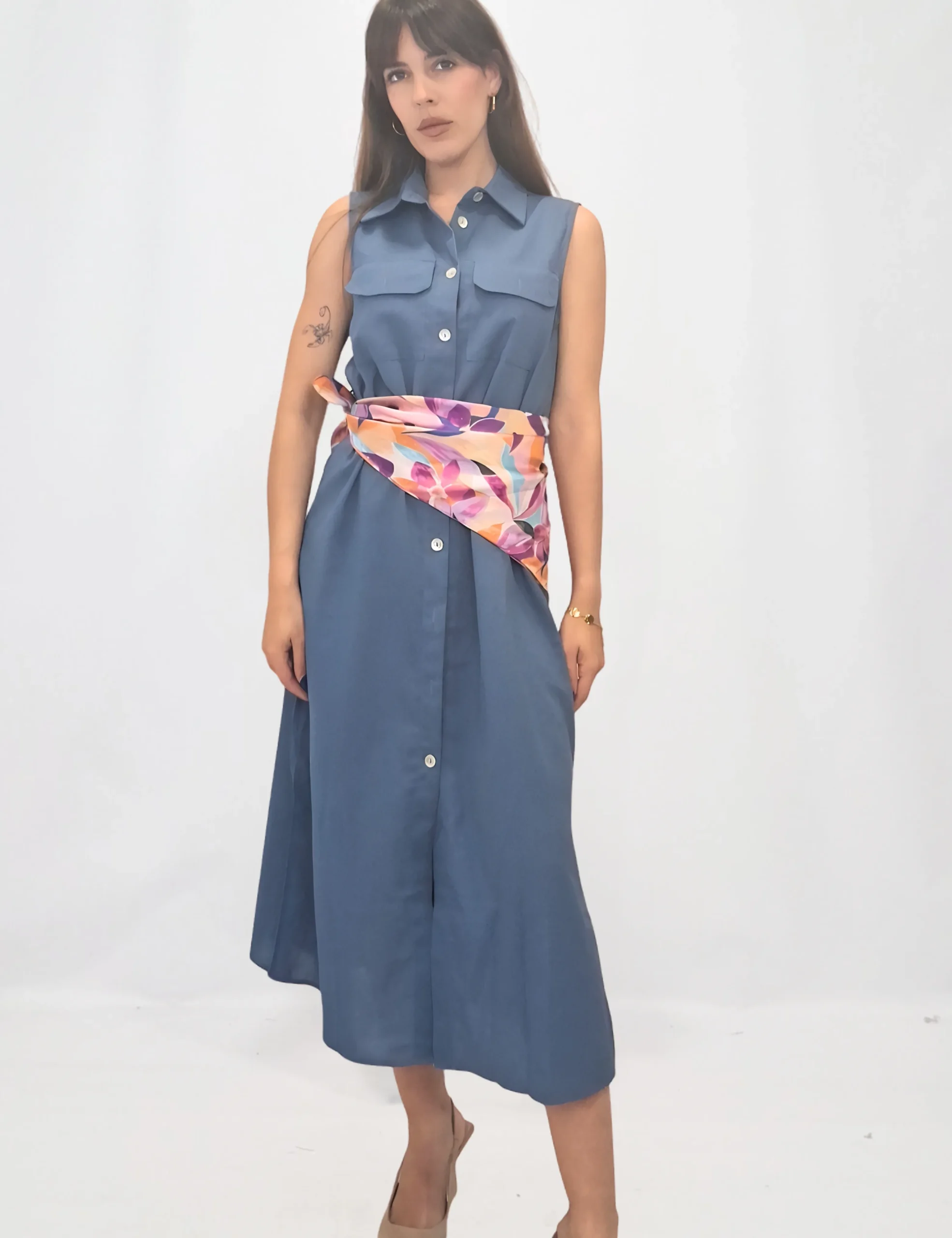 Vestido Lino Camisero Azul
