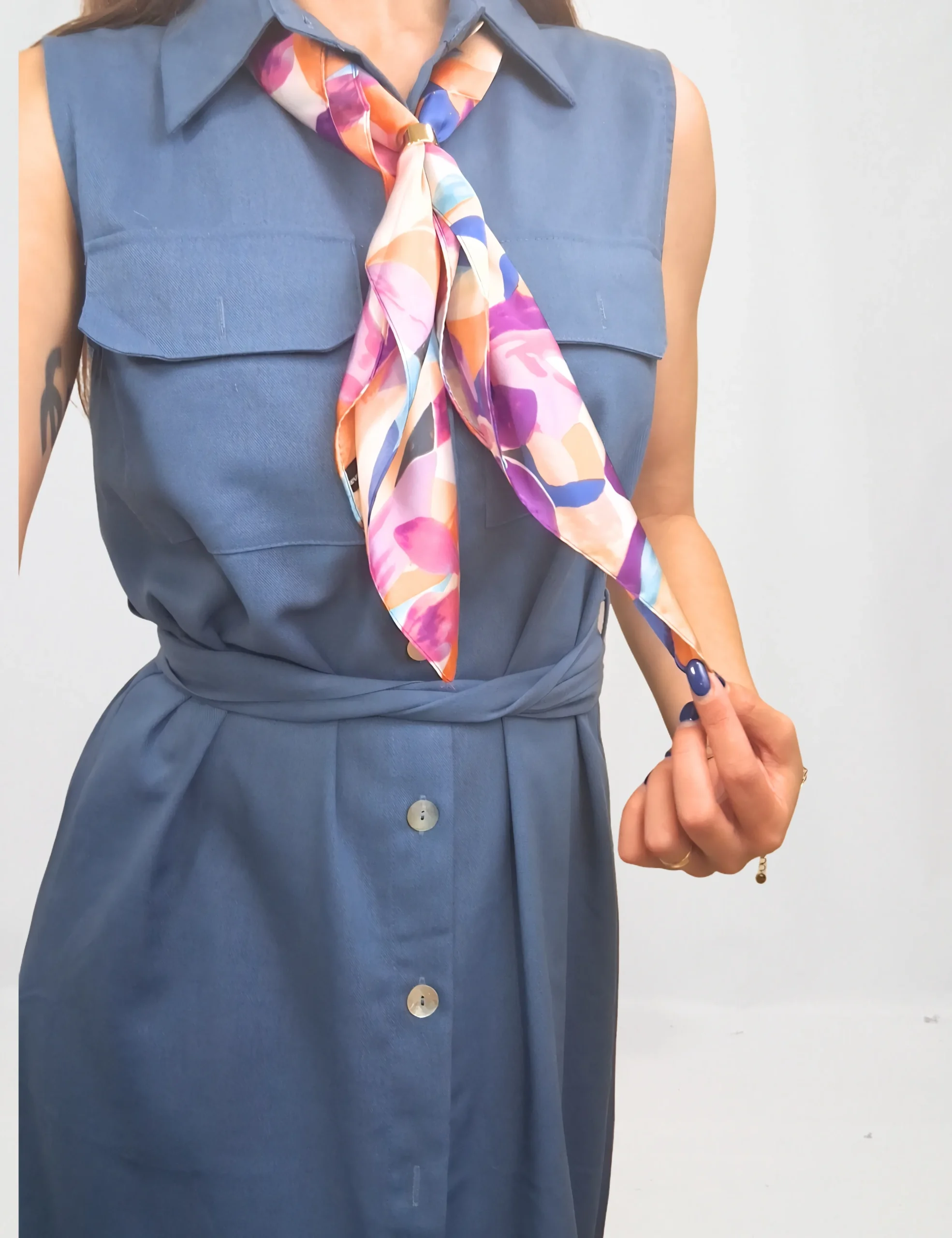 Alternative view of Vestido Lino Camisero Azul