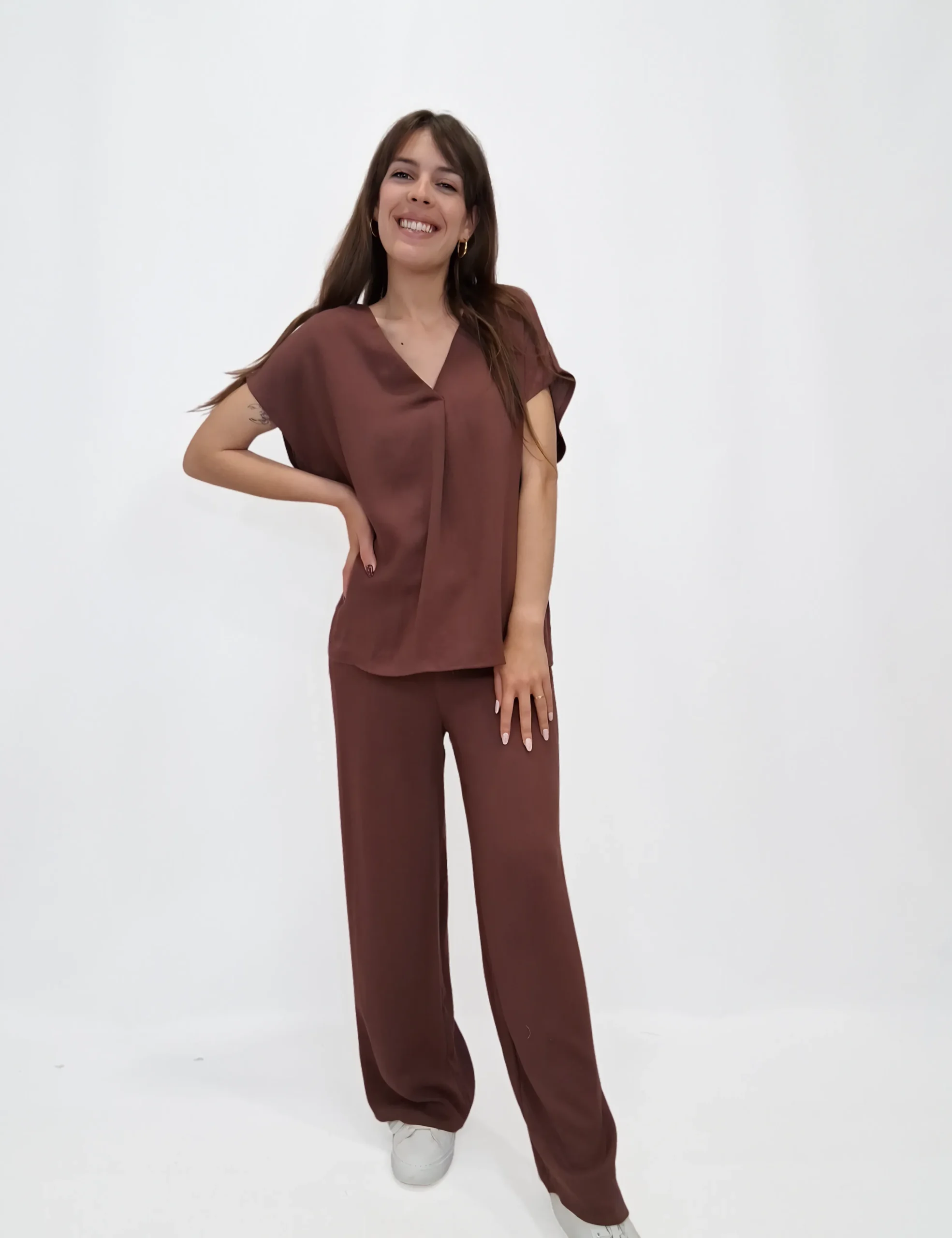 Blusa Cuello Pico Vino