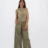 Pantalón Fluido Bordado Kaki