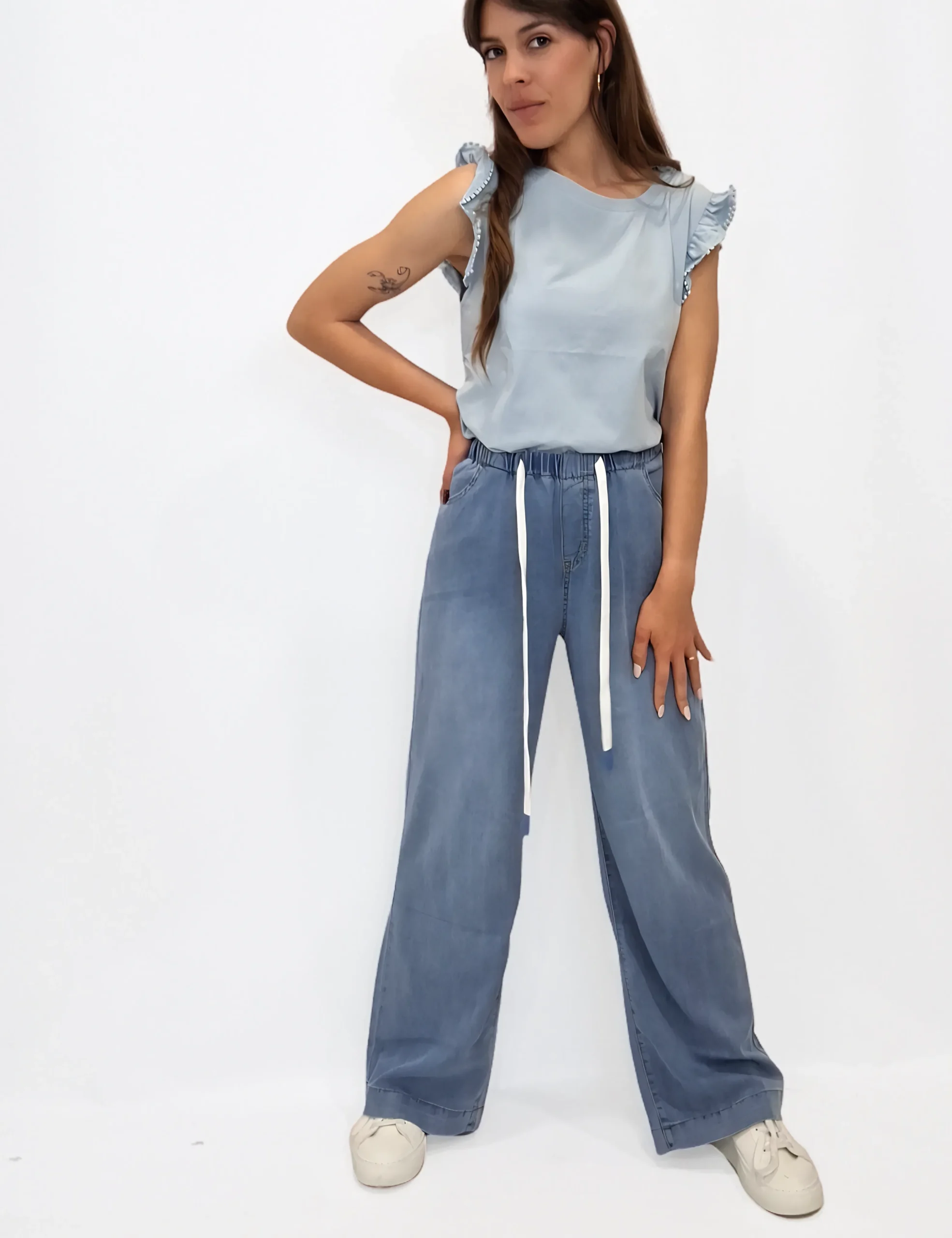 Pantalón Fluido Cordón Denim Claro