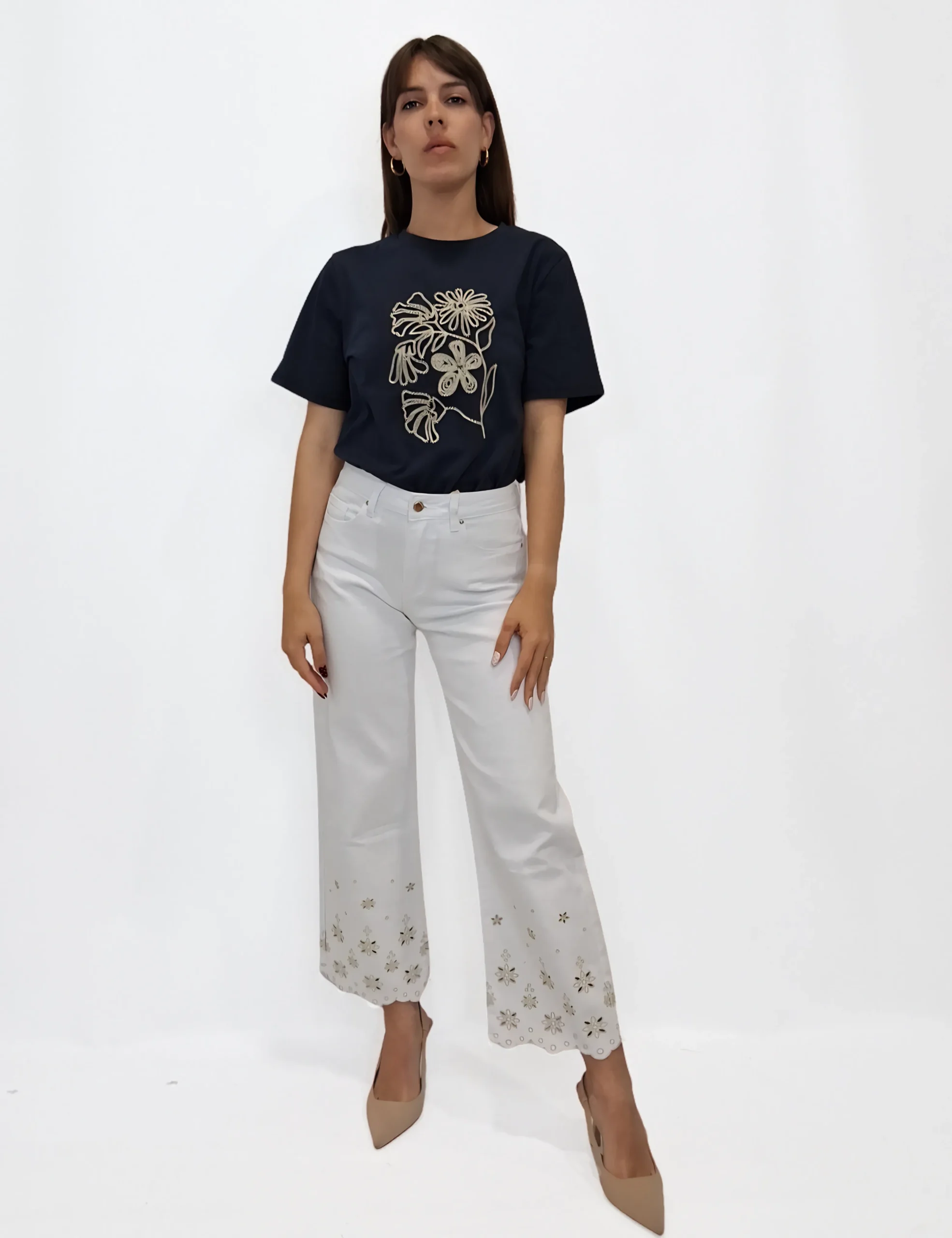 Jeans Bajo Bordado Blanco