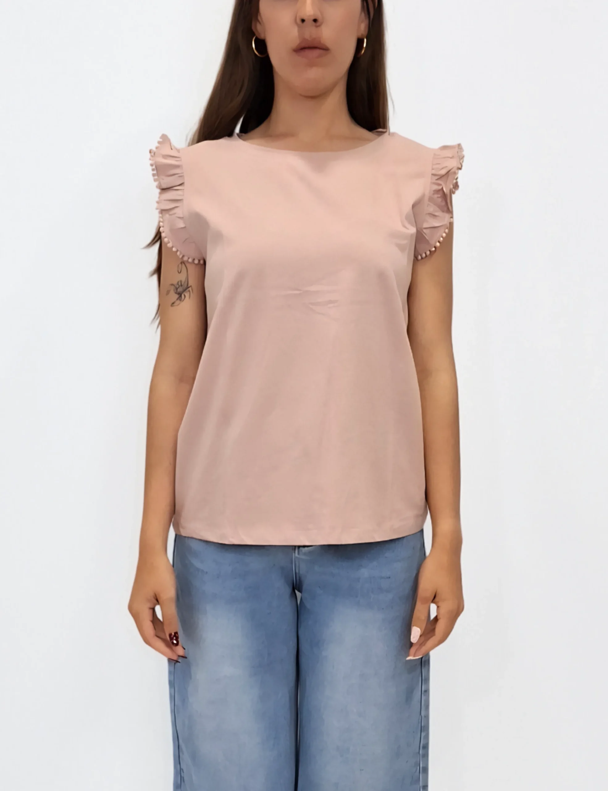 Camiseta Manga Volante Rosa