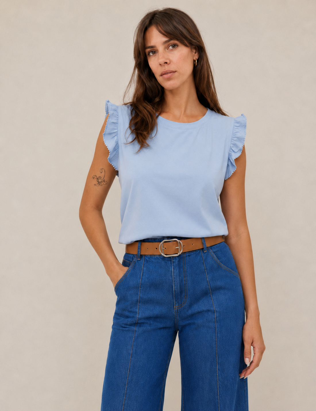 Camiseta Manga Volante Azul