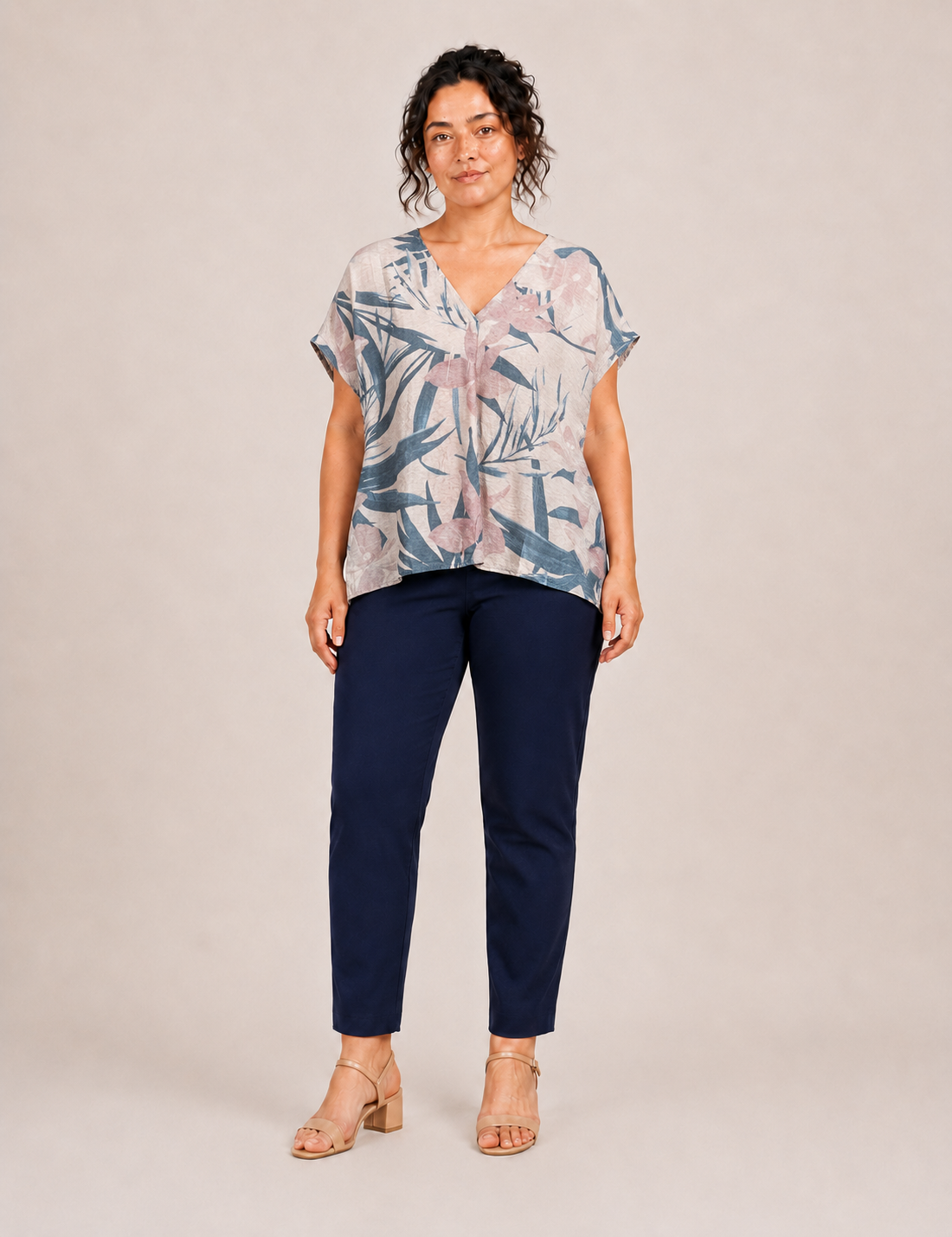 Blusa Estampada Crema y Azul