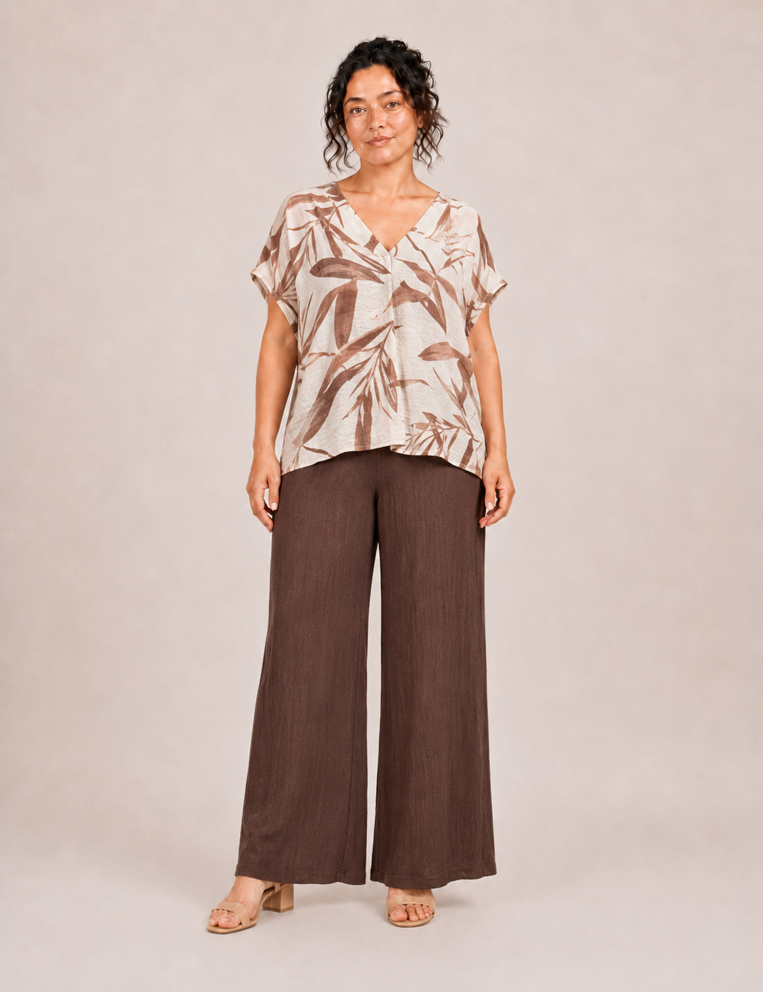 Blusa Estampada Crema y Marrón