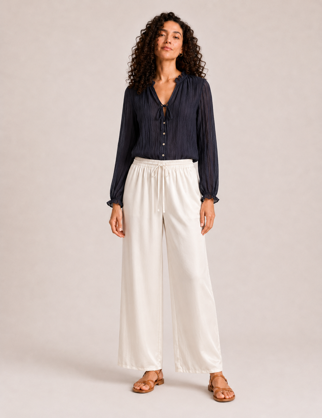 Pantalón Raso Fluido Crudo