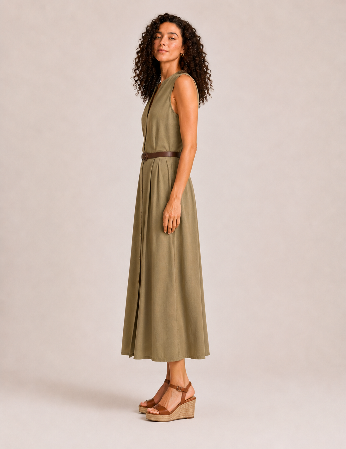 Alternative view of Vestido Camisero Cinturón Kaki