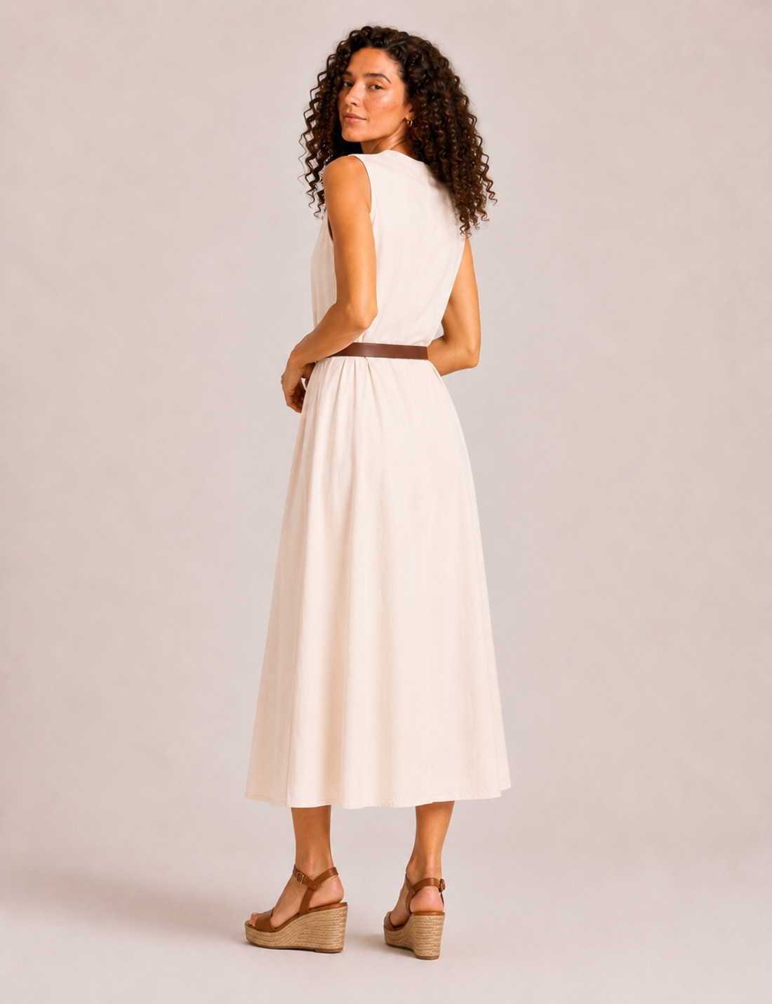 Alternative view of Vestido Camisero Cinturón Crema