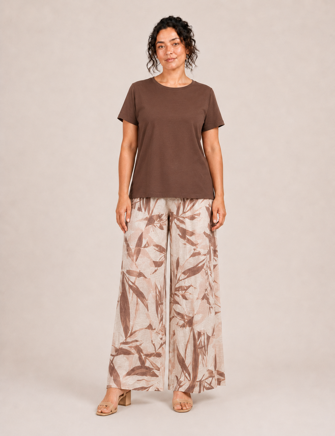 Pantalón Fluido Crema y Marrón