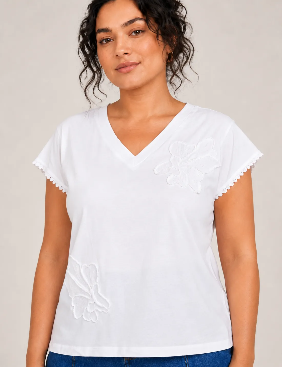 Camiseta Pico Bordada Blanco
