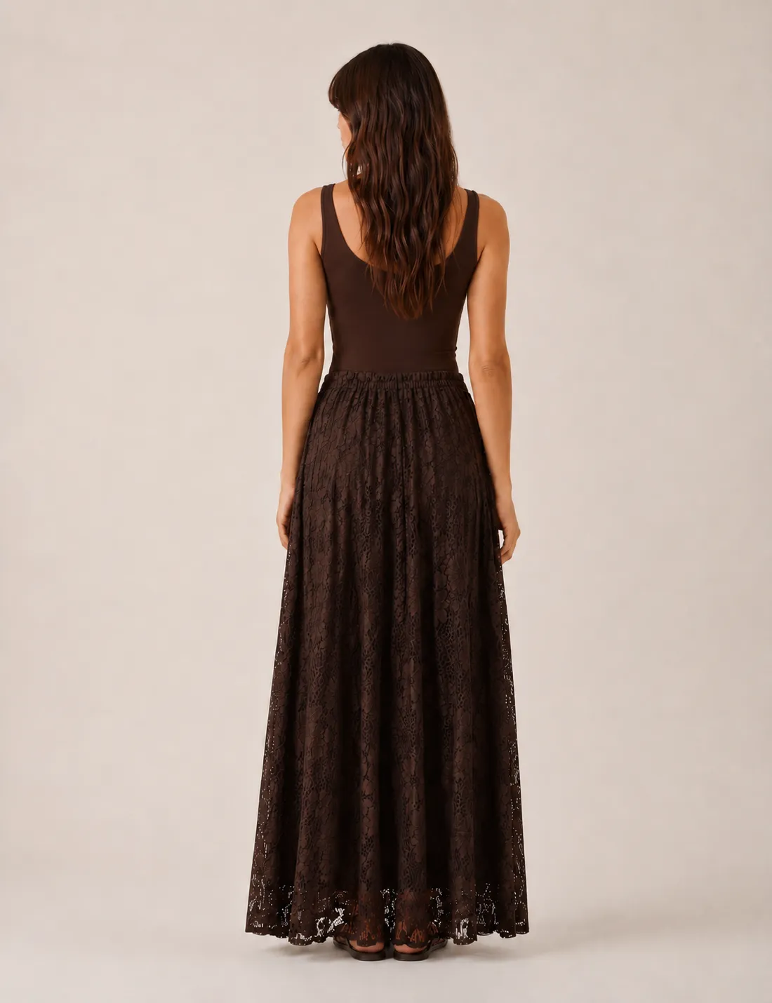 Alternative view of Falda Maxi Encaje Marrón