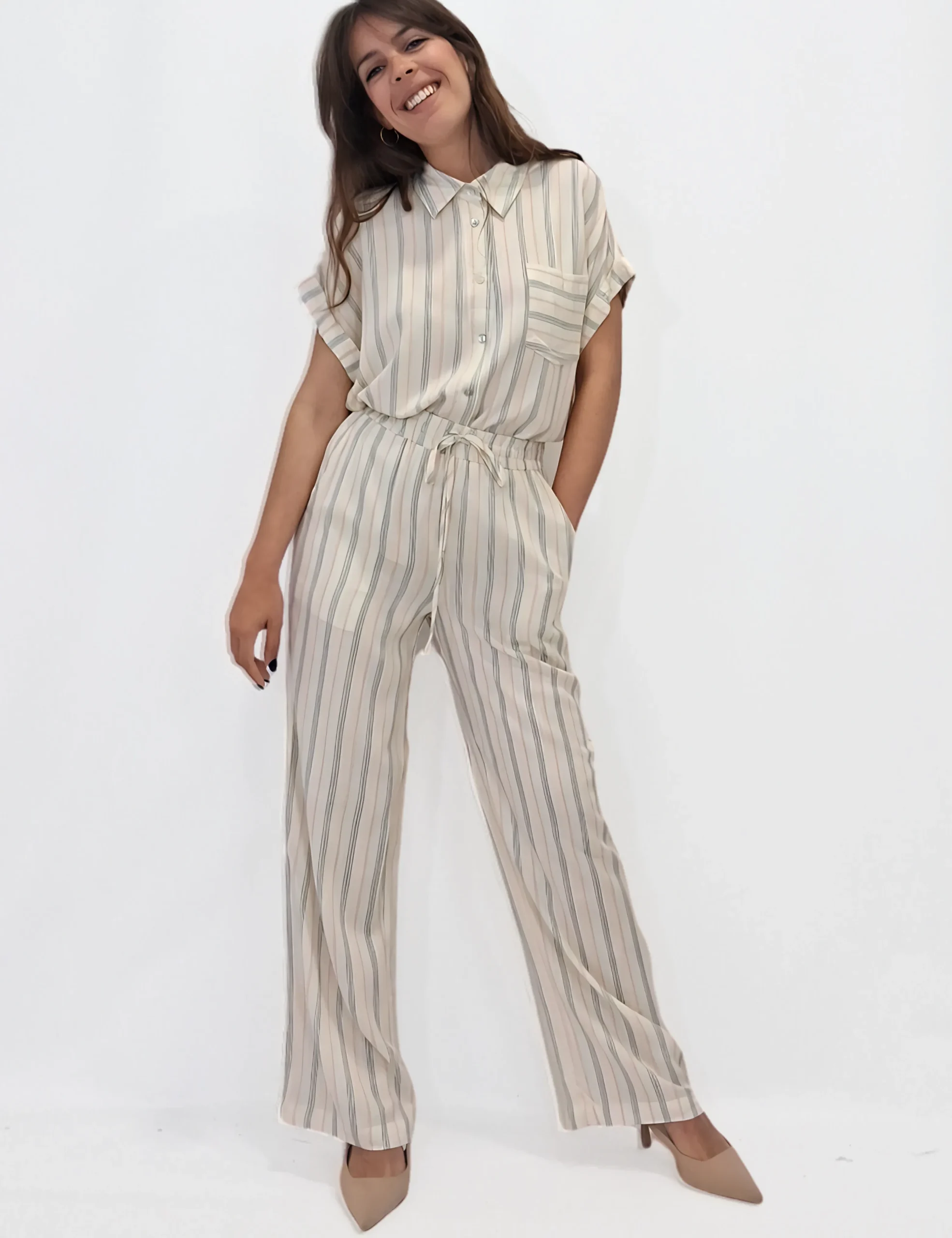 Conjunto Rayas Crudo y Rosa