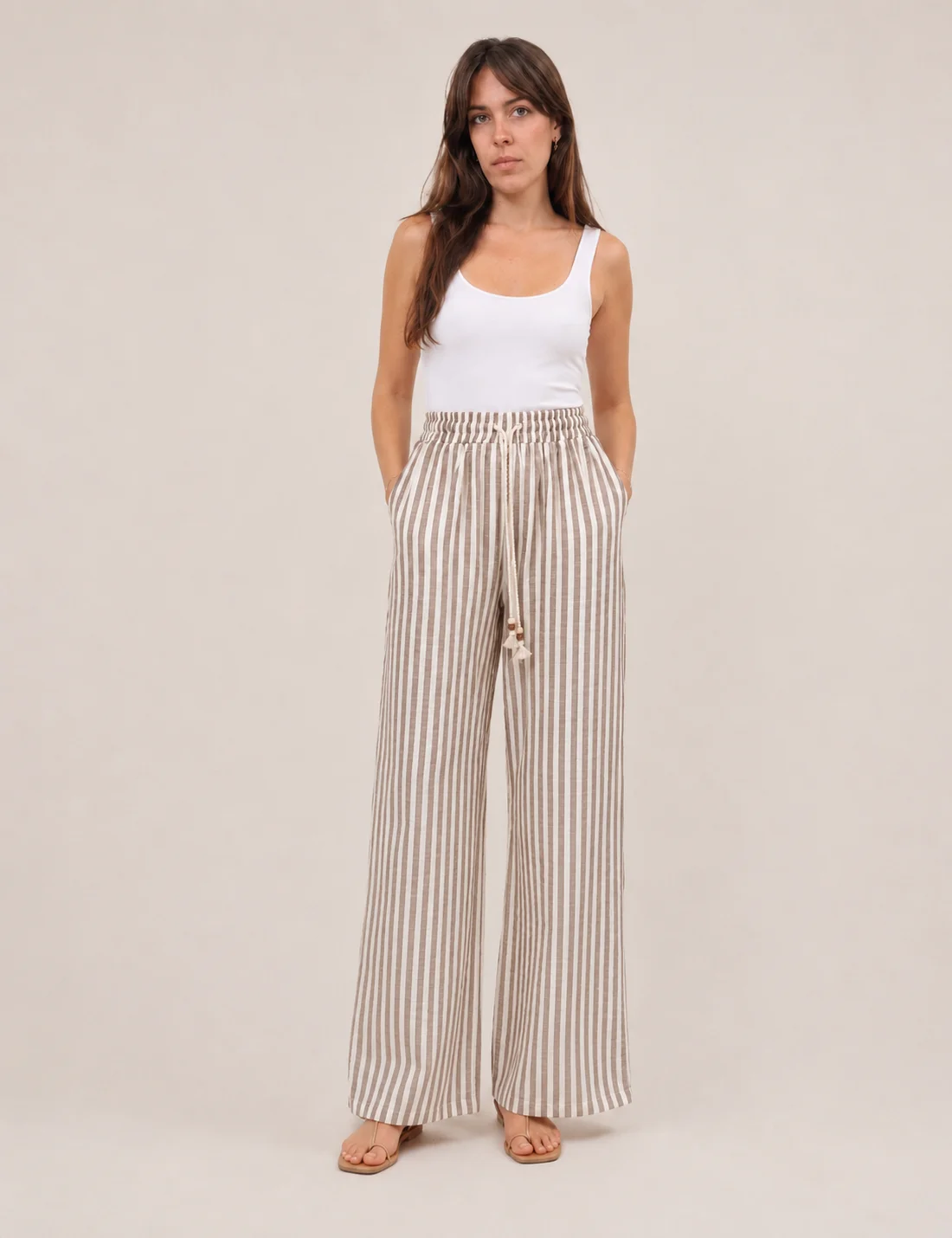 Pantalón Lino Beige-Crema