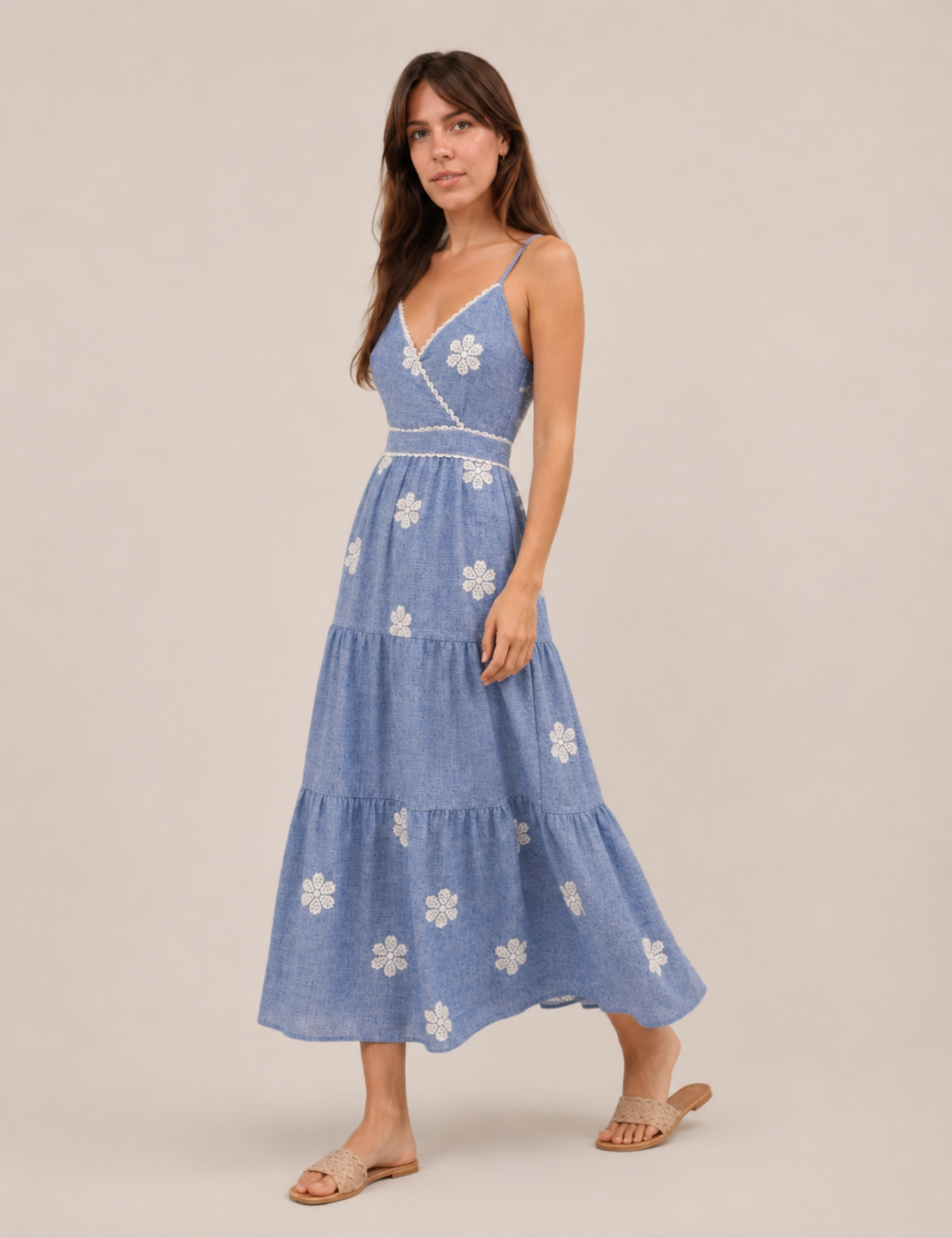 Vestido Maxi Flores Azul
