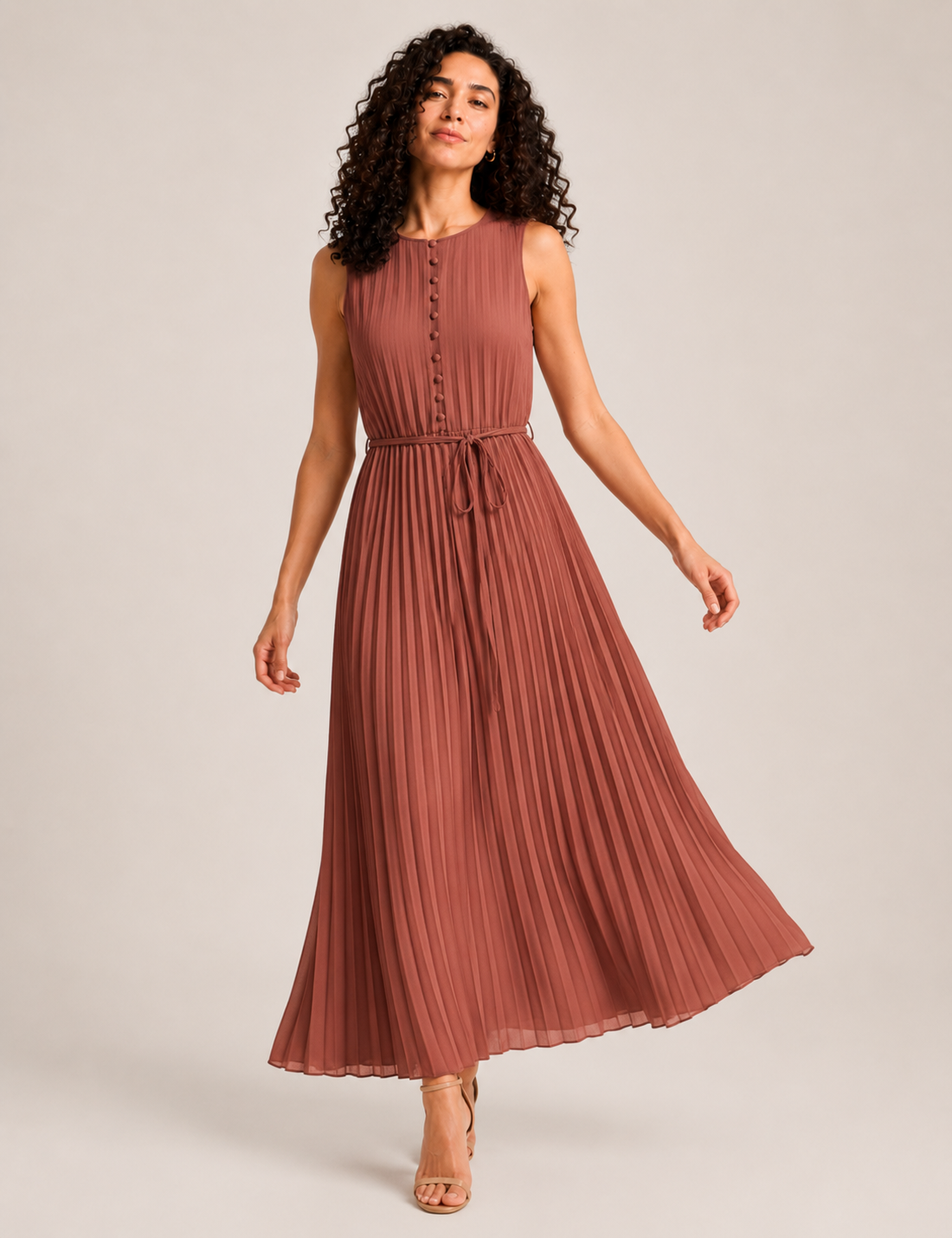 Vestido Plisado Teja
