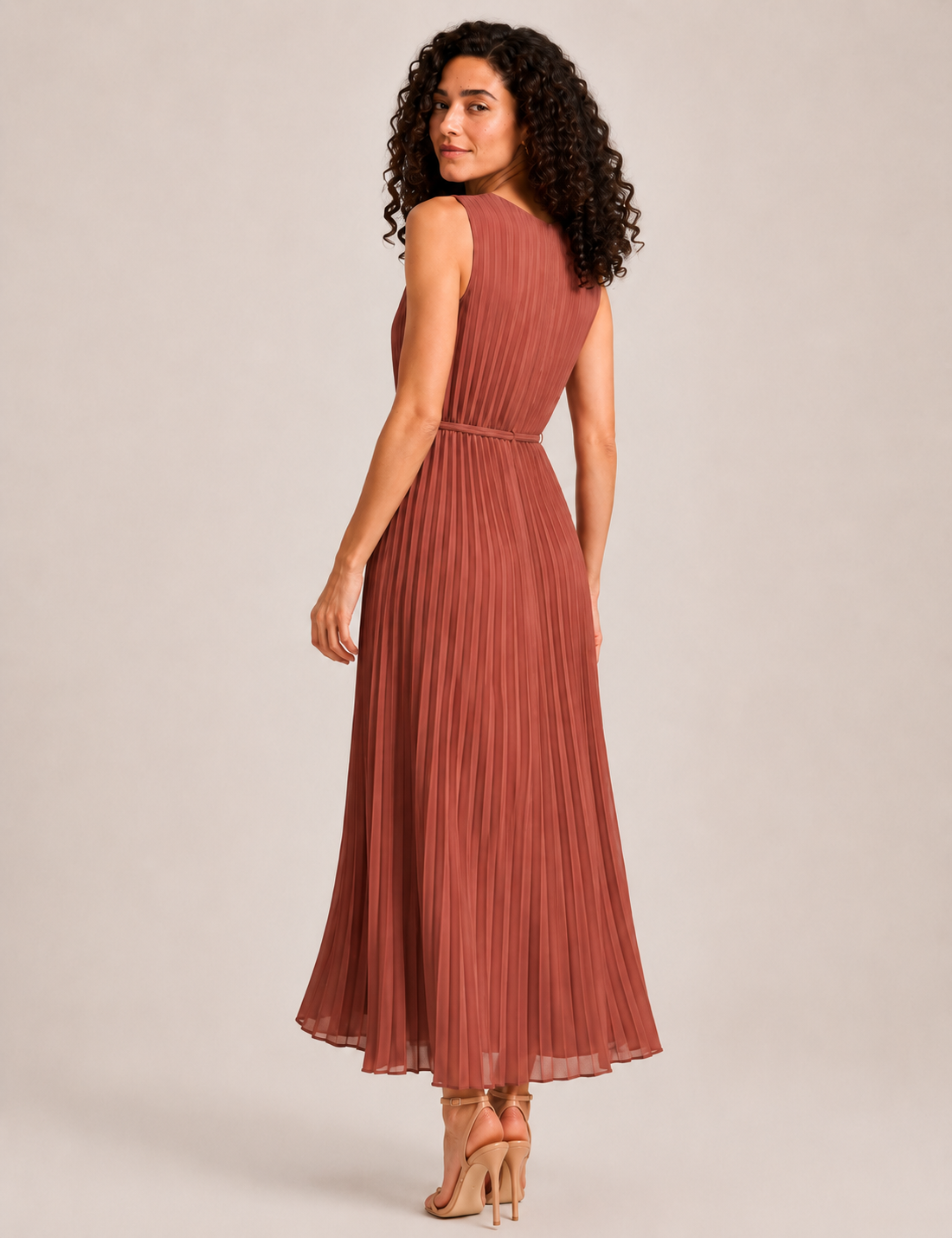Alternative view of Vestido Plisado Teja