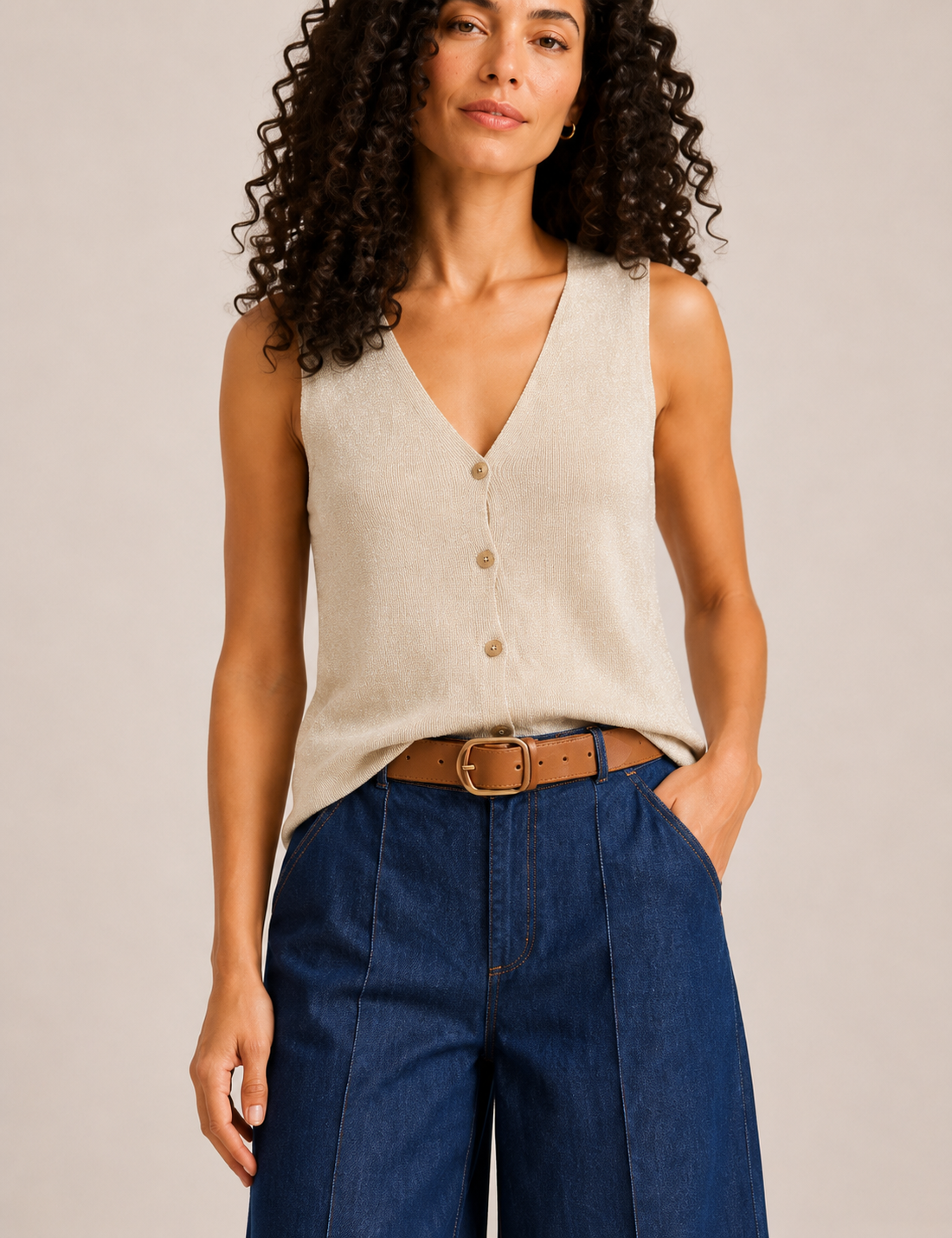 Chaleco Lurex Crema