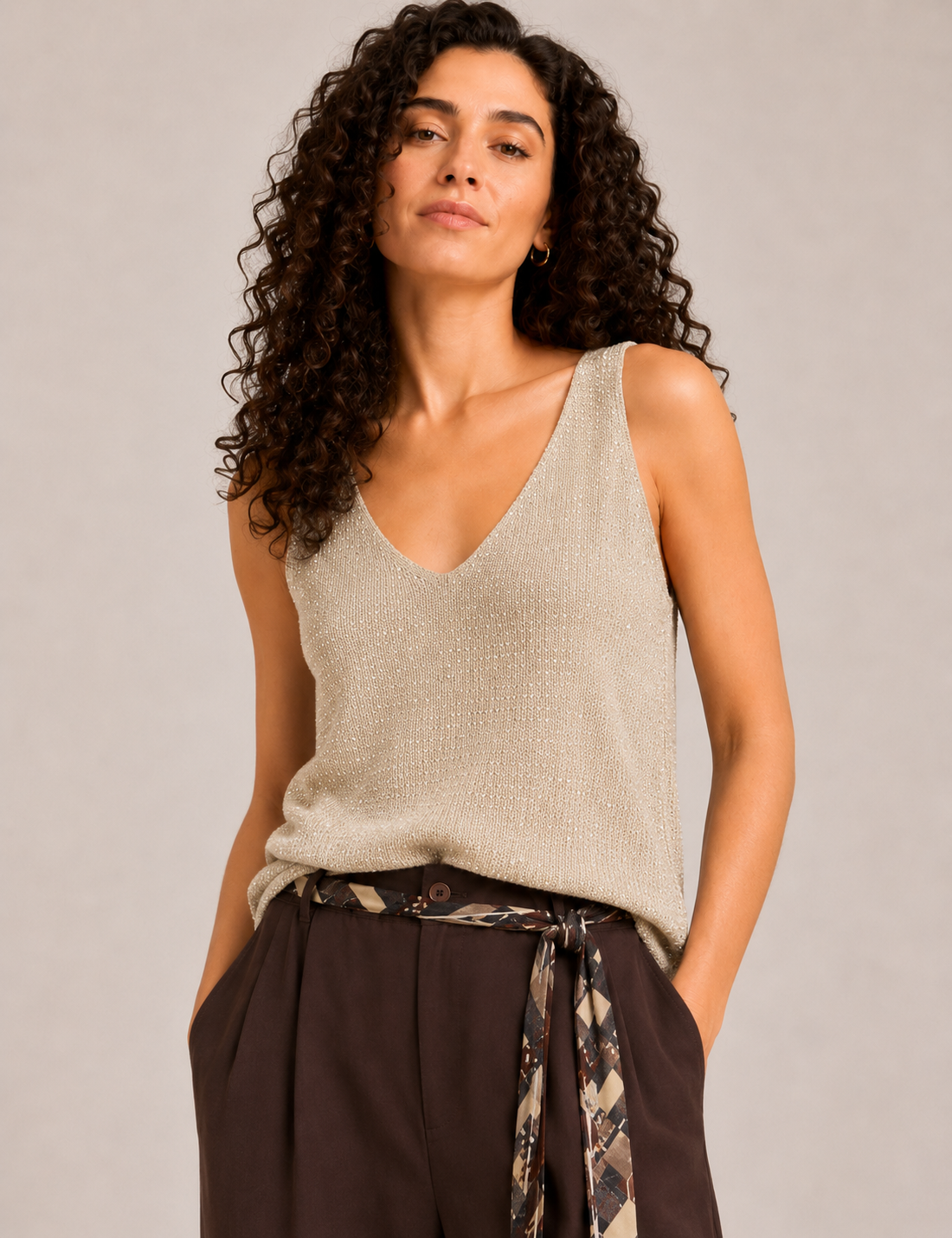 Top Tirantes Lurex Beige