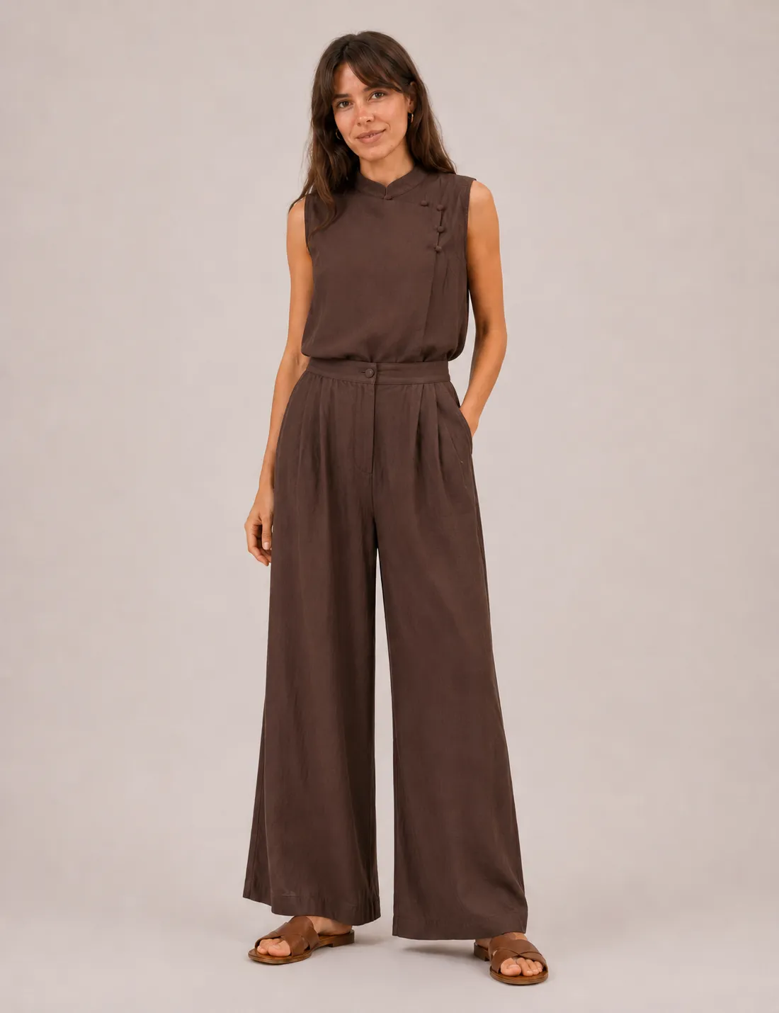 Pantalón Botón Marrón