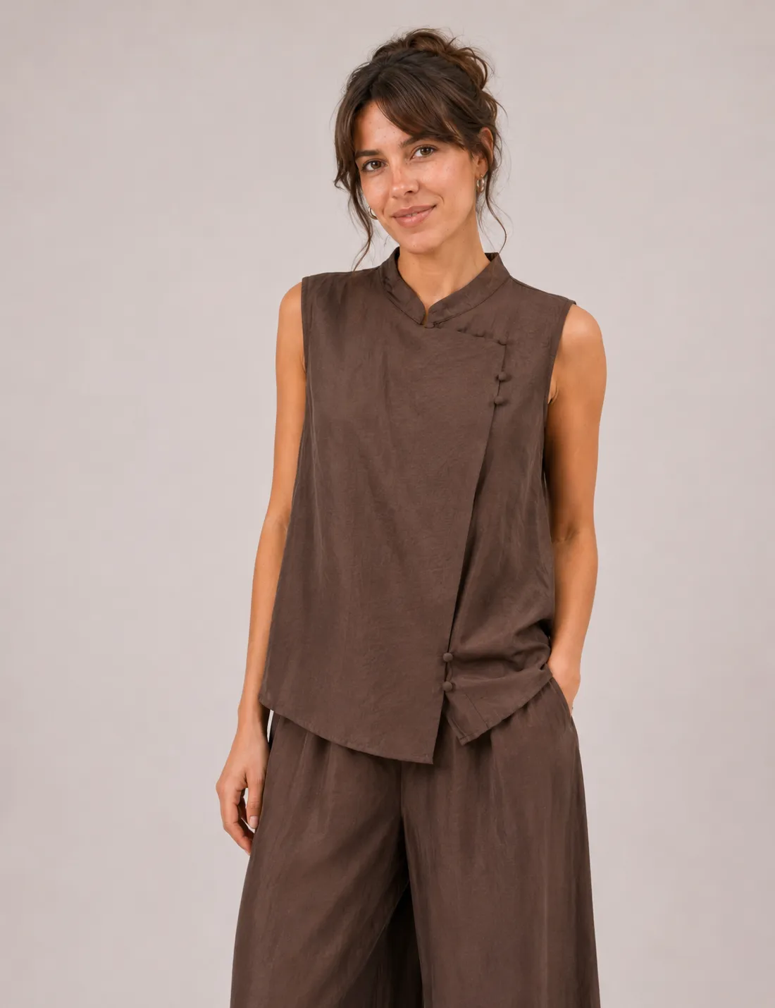 Blusa Botón Marrón