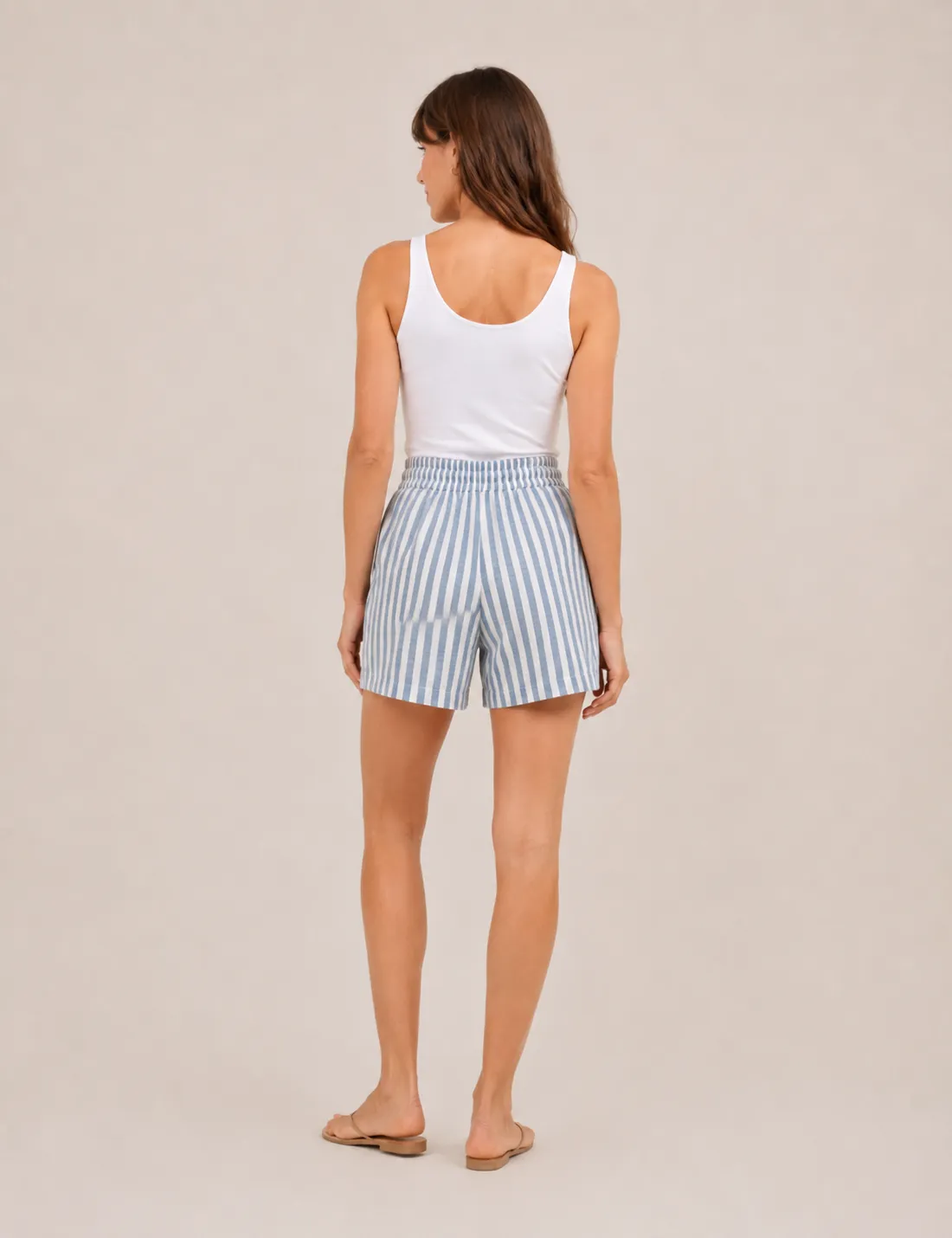 Alternative view of Short Lino Azul-Crema