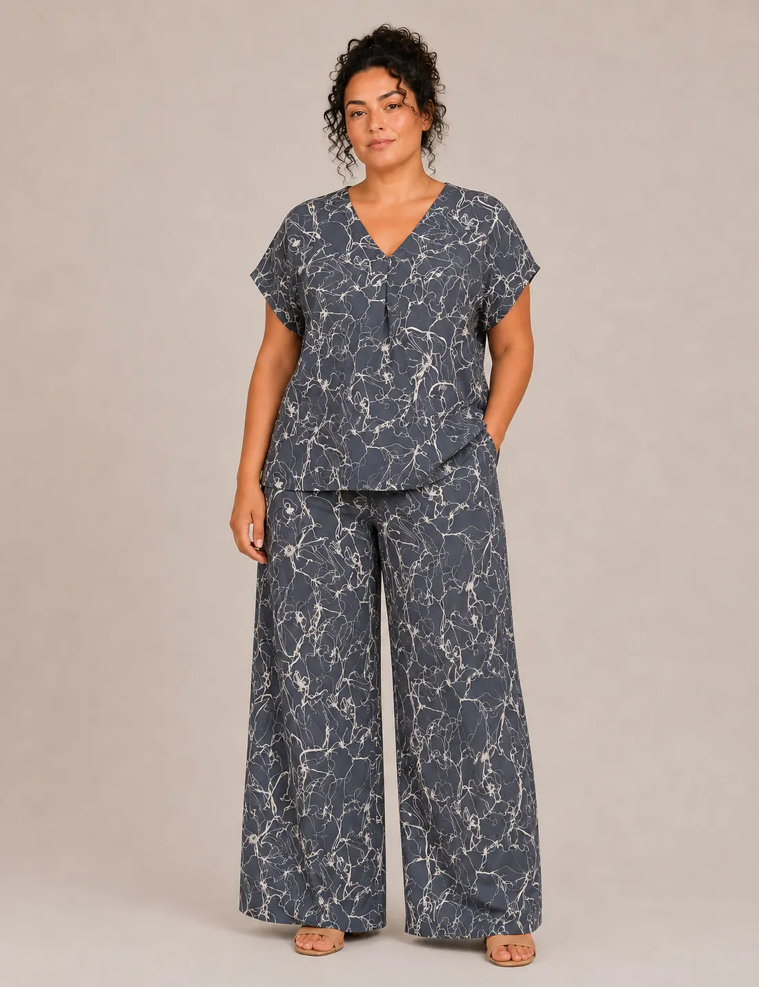 Pantalón Fluido Estampada Cobalto