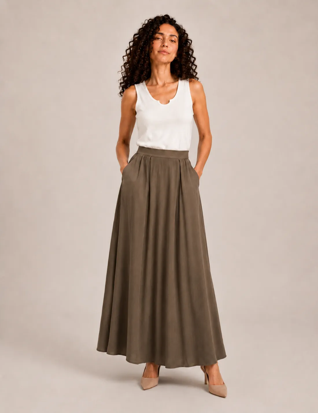 Falda Maxi Fluida Marrón