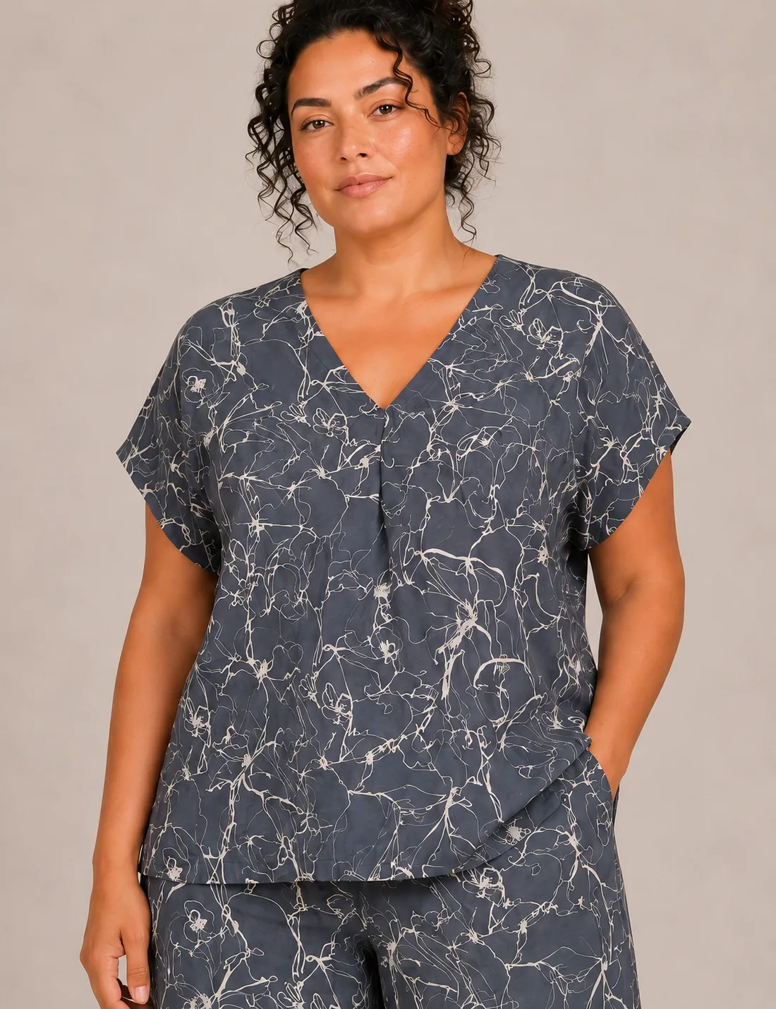 Blusa Pico Estampada Cobalto