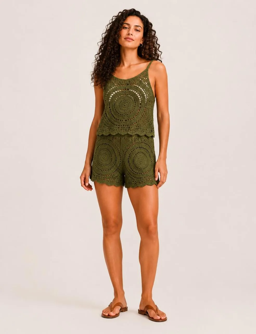 Short Crochet Detalle Kaki