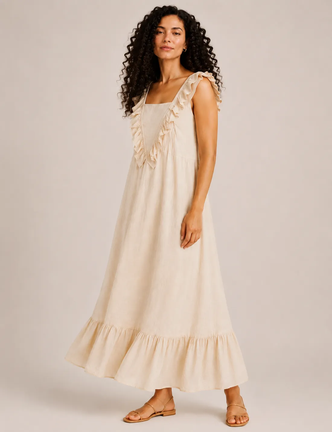 Vestido Volante Evasé Crema
