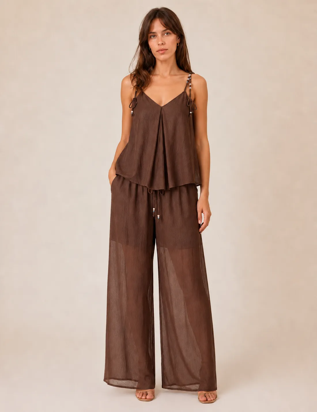 Pantalón Fluido Rayas Marrón
