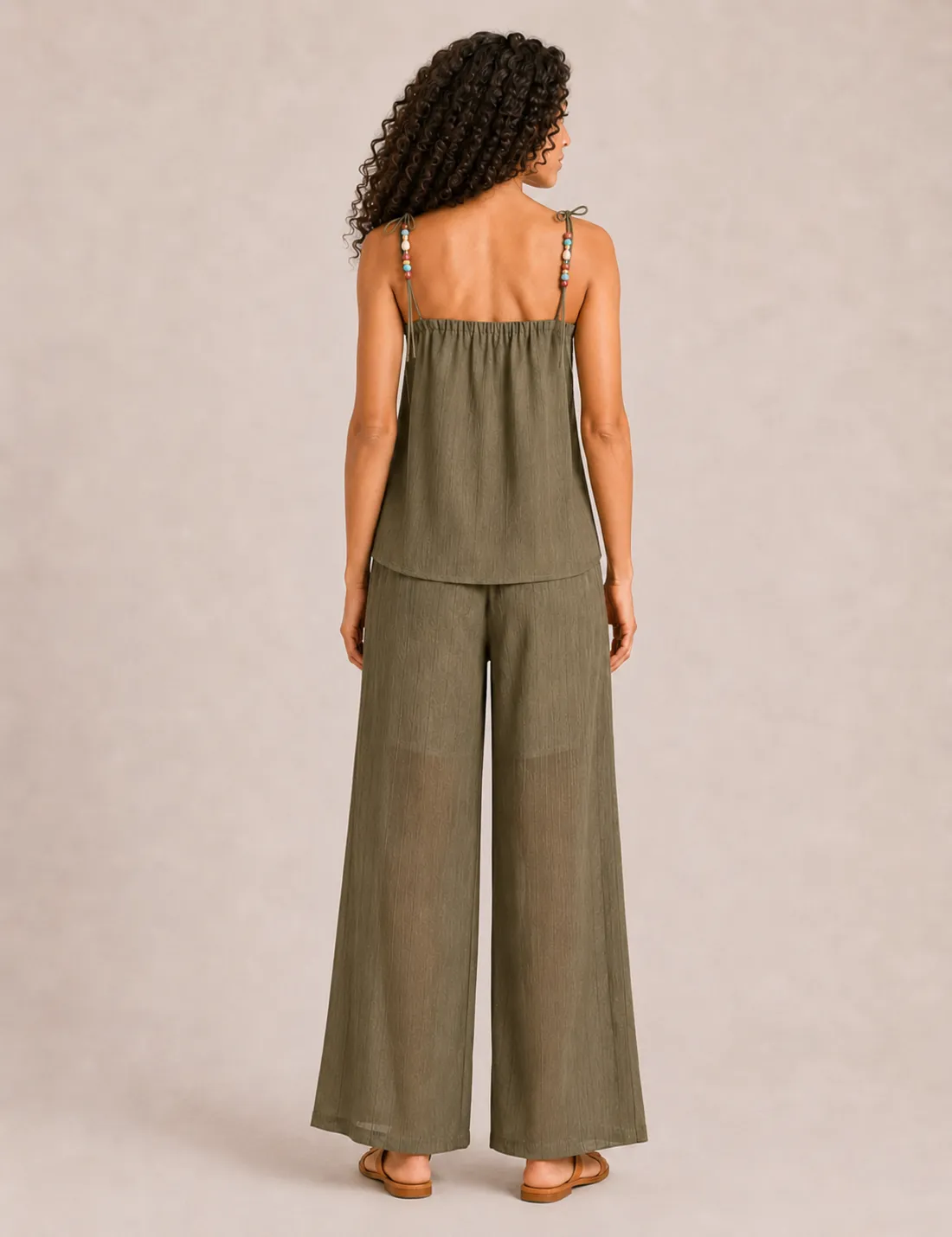 Alternative view of Blusa Fluida Piedras Kaki