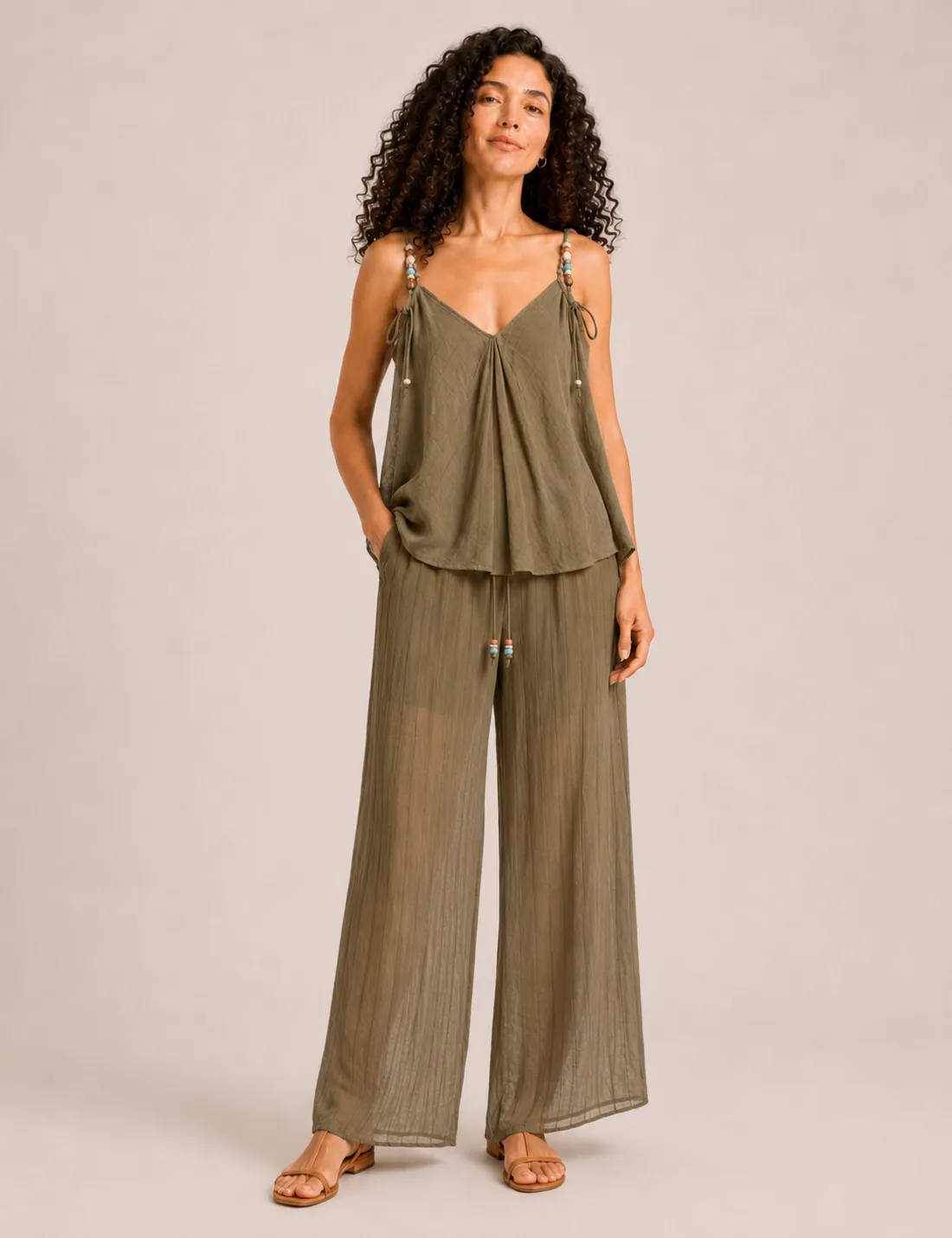 Pantalón Fluido Rayas Kaki