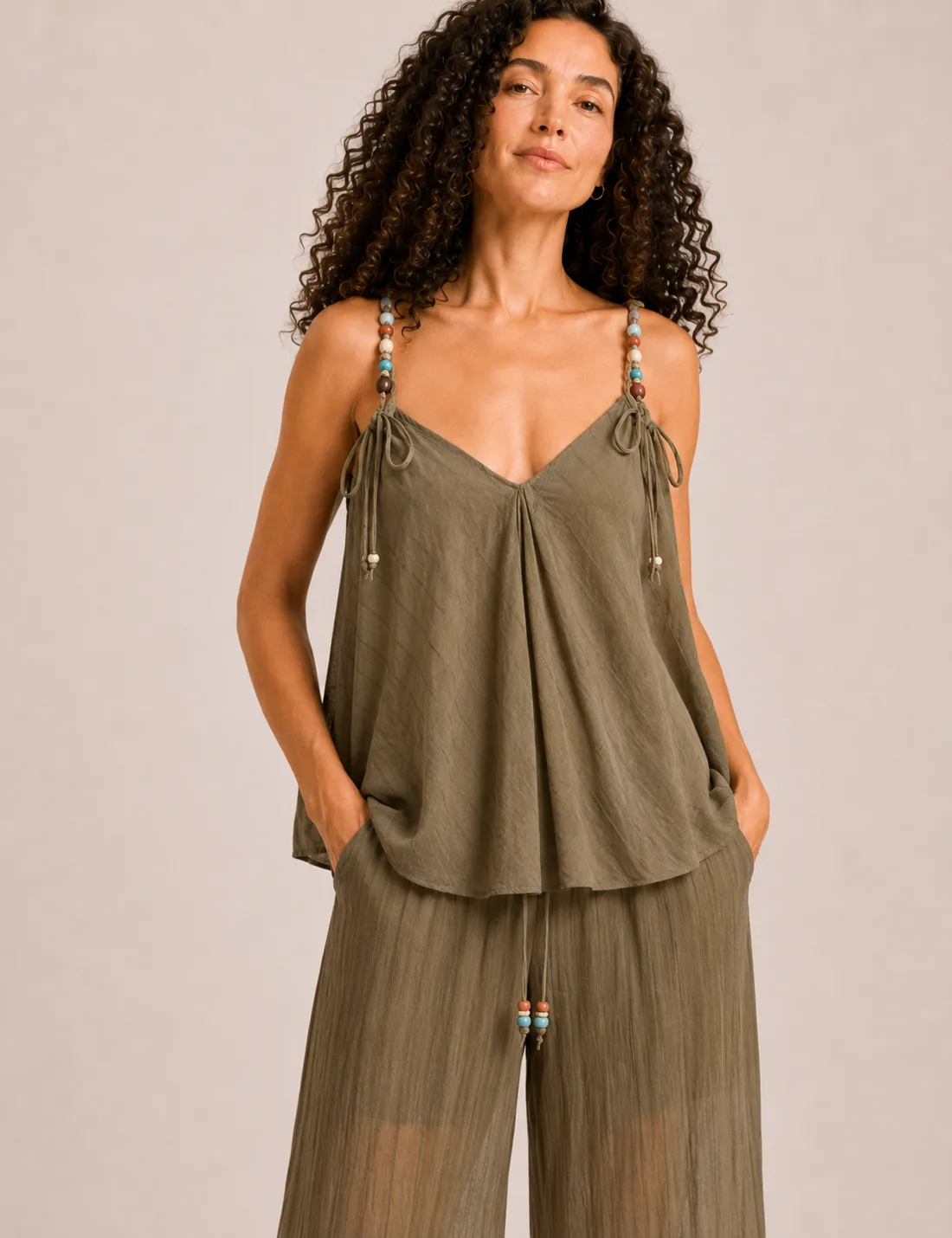 Blusa Fluida Piedras Kaki