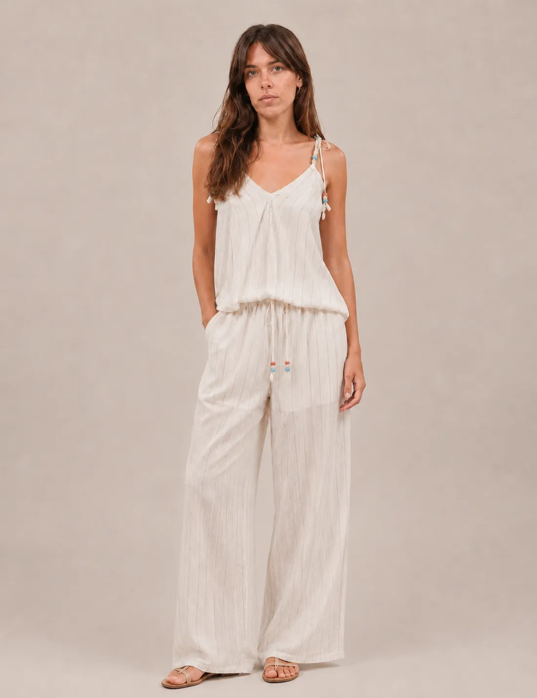 Pantalón Fluido Rayas Blanco